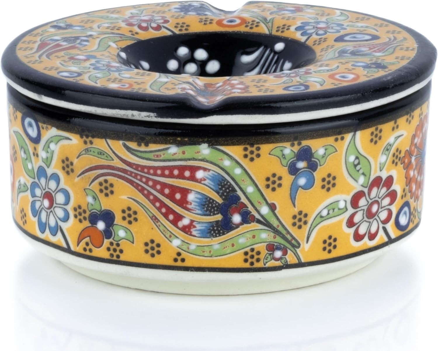 Printed Ceramic Ashtray - Assorted Colors and Floral Patterns - Yellow