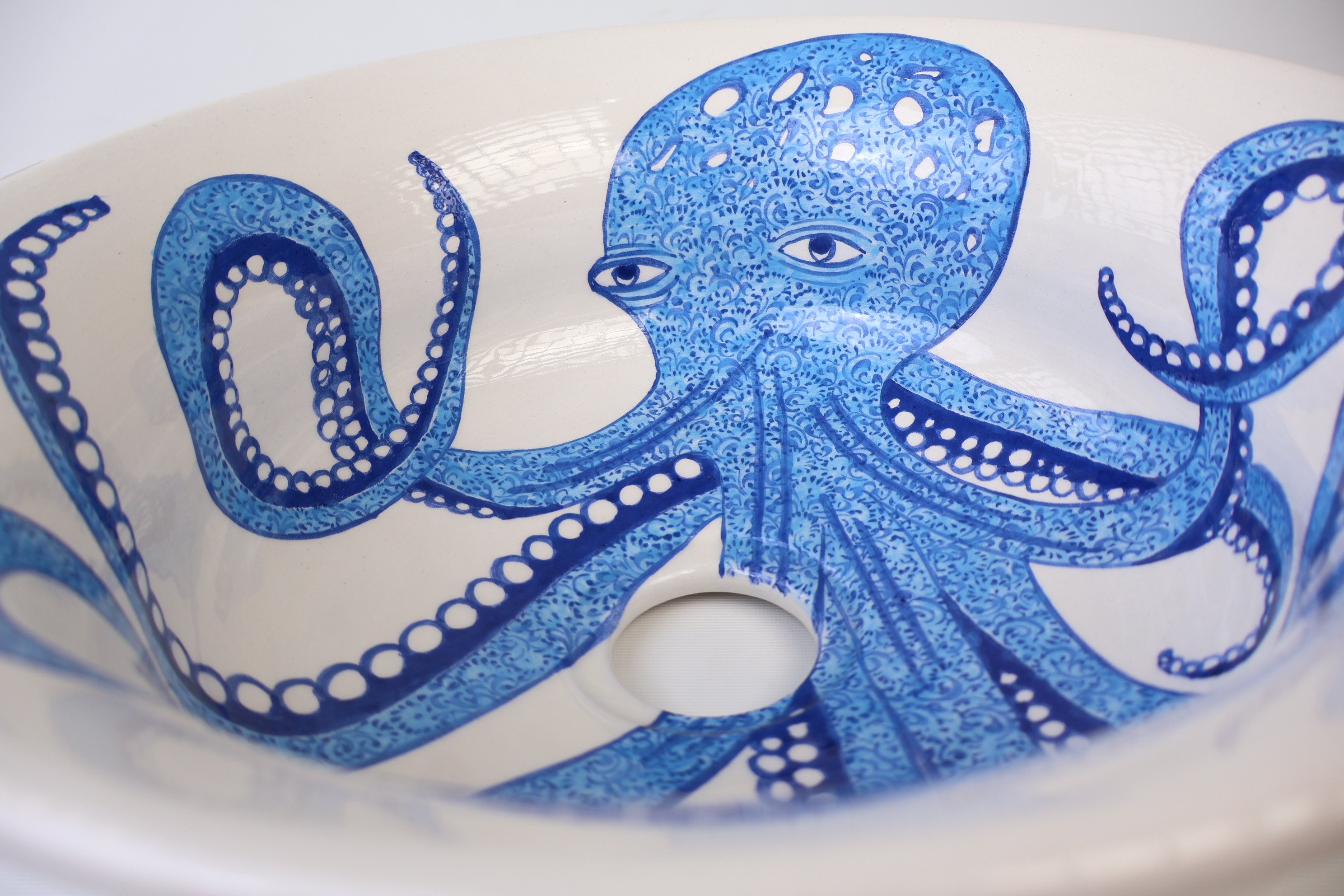 Mediterranean Blue Octopus Ceramic Sink - Handmade and Unique