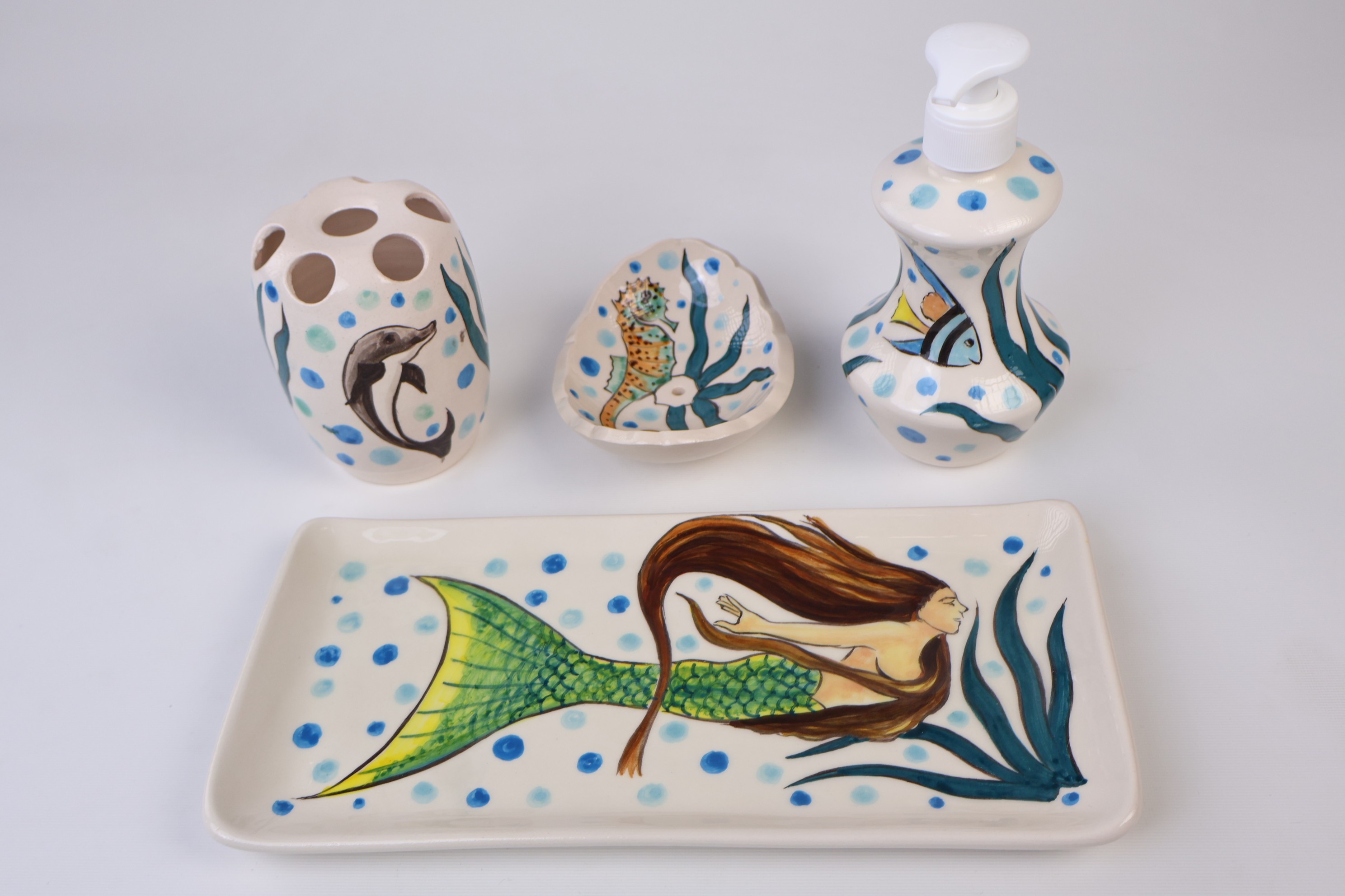 Hand-Painted Ceramic Bathroom Décor Set & Mermaid and Sea | Zeem Ceramic