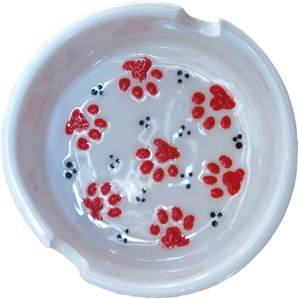 Hand-Painted Ceramic Ashtray - Paw Design and Assorted Colors - Orange