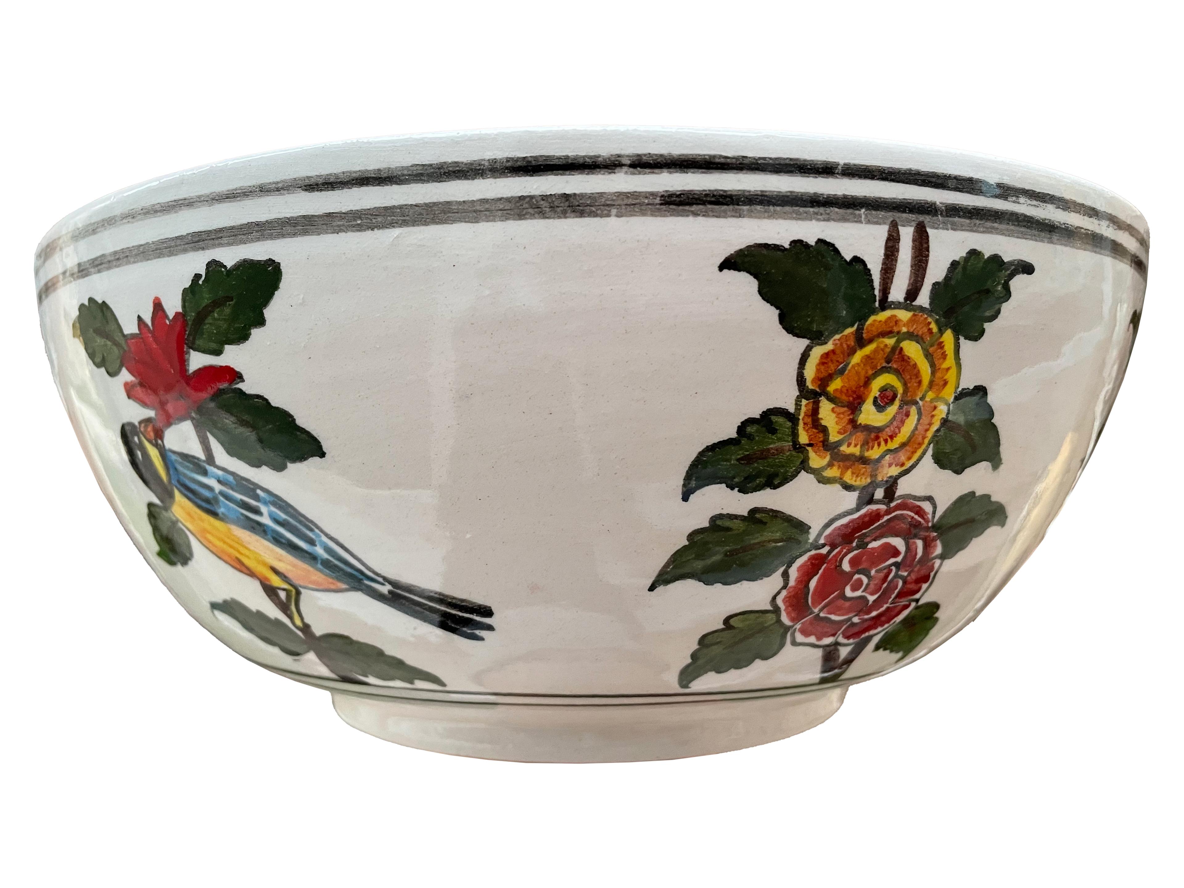 Hand Painted Bathroom Ceramic Vessel Sink Countertop - Birds and Roses