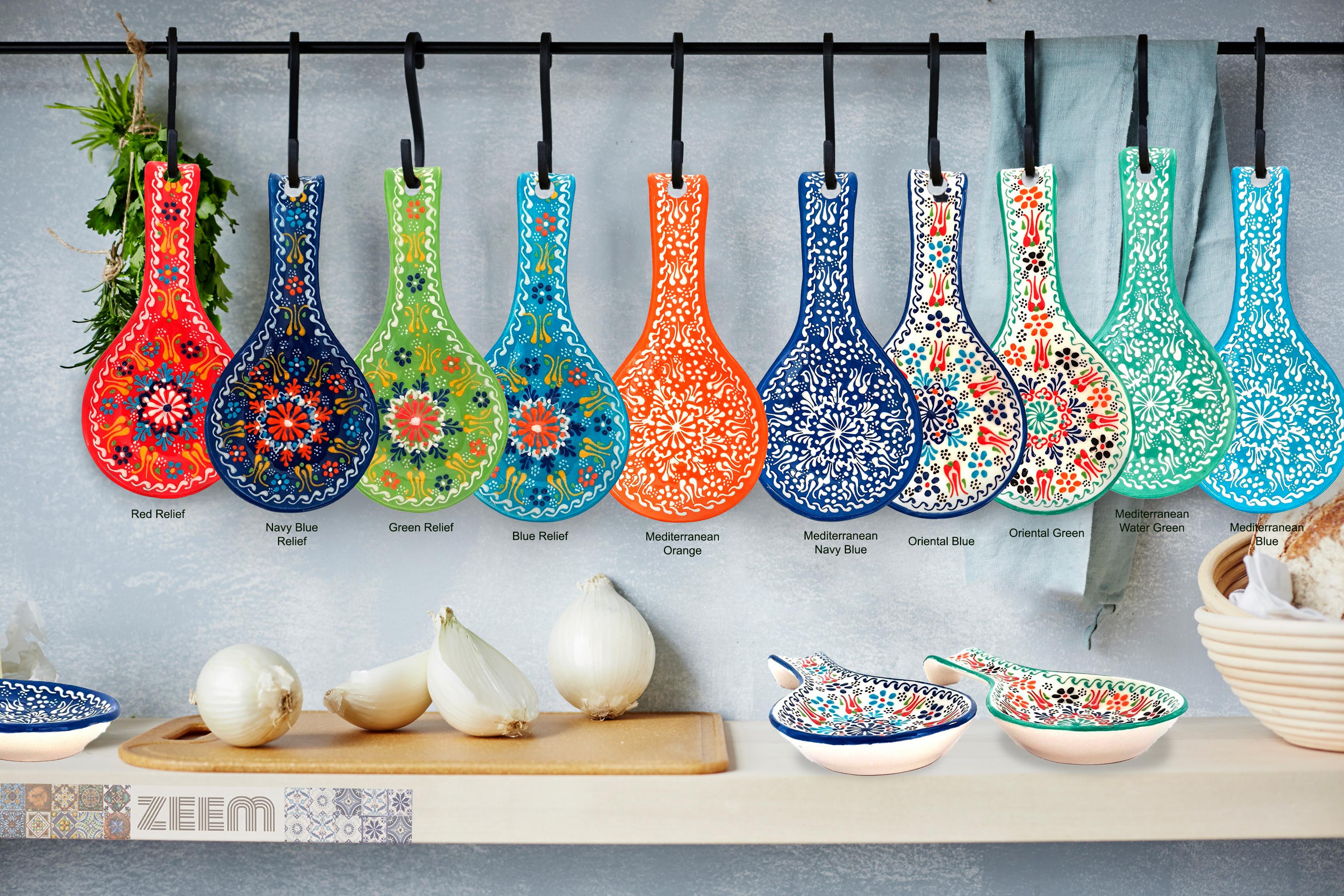 Hand Painted Ceramic Spoon Rest - Embossed Floral Patterns (Variety of Colors)