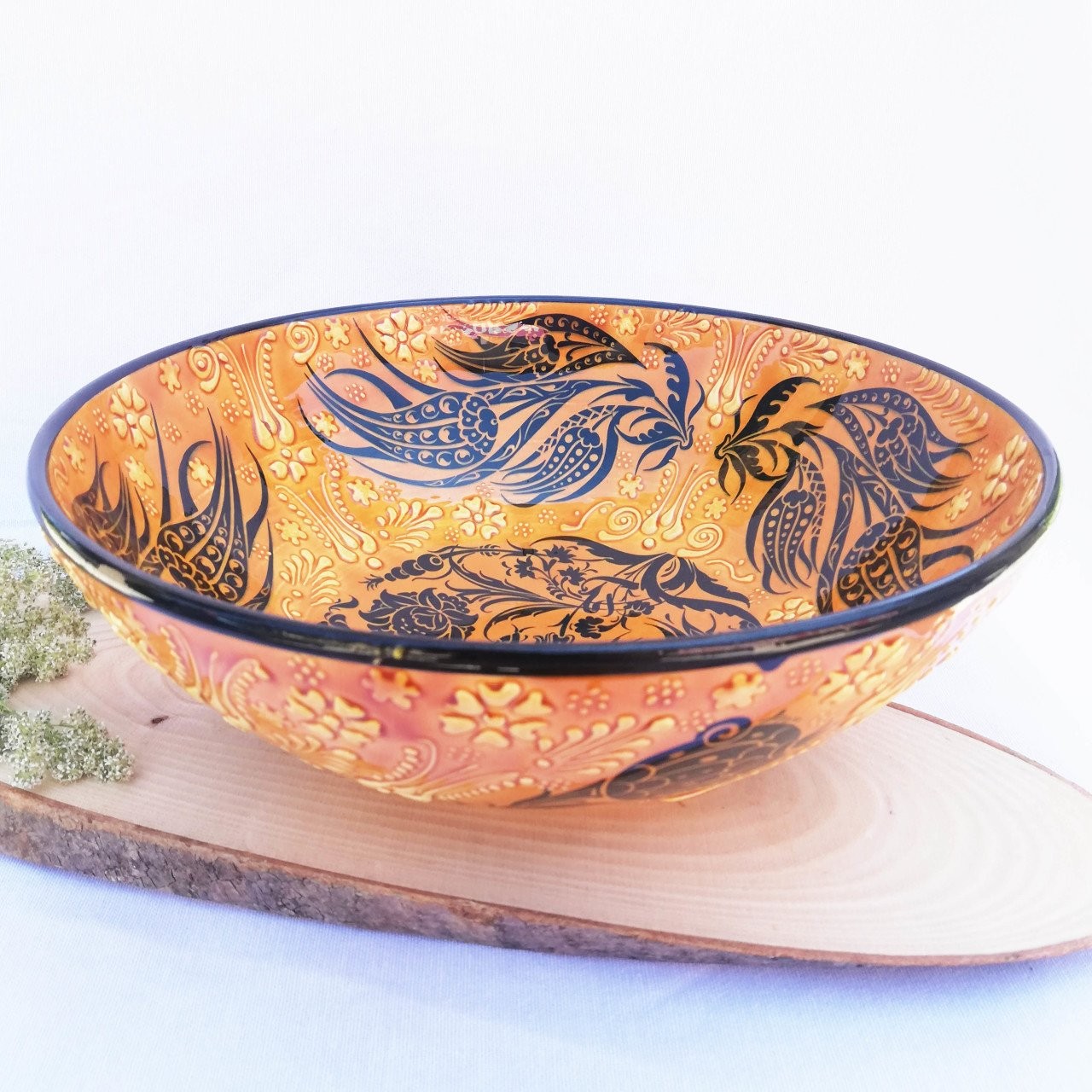 Artisan Hand Painted Ceramic Salad & Fruit Multicolor Bowls - Yellow