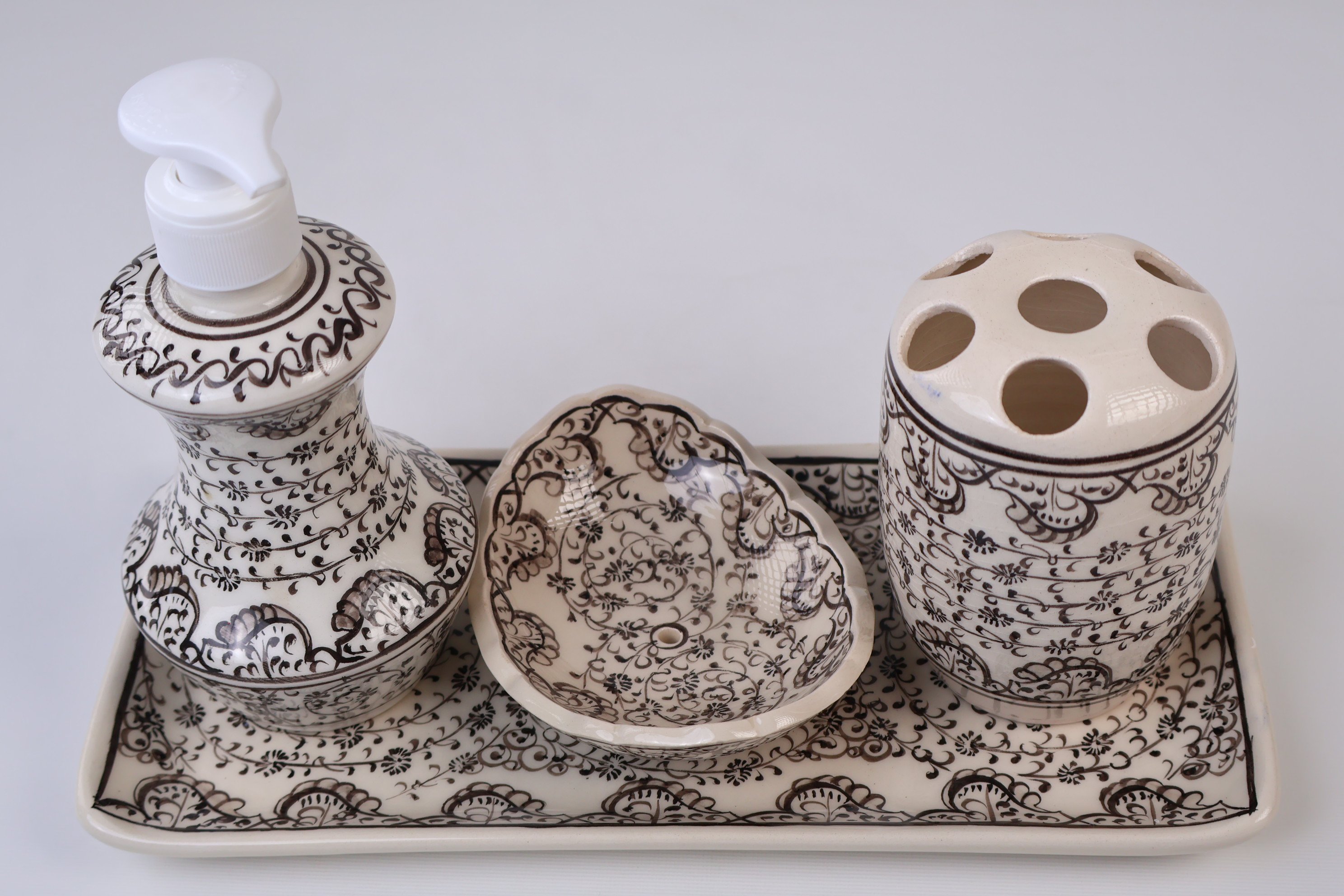 Zeem Ceramic Bathroom Accessory Set & Black Golden Horn - Handmade for Modern Homes