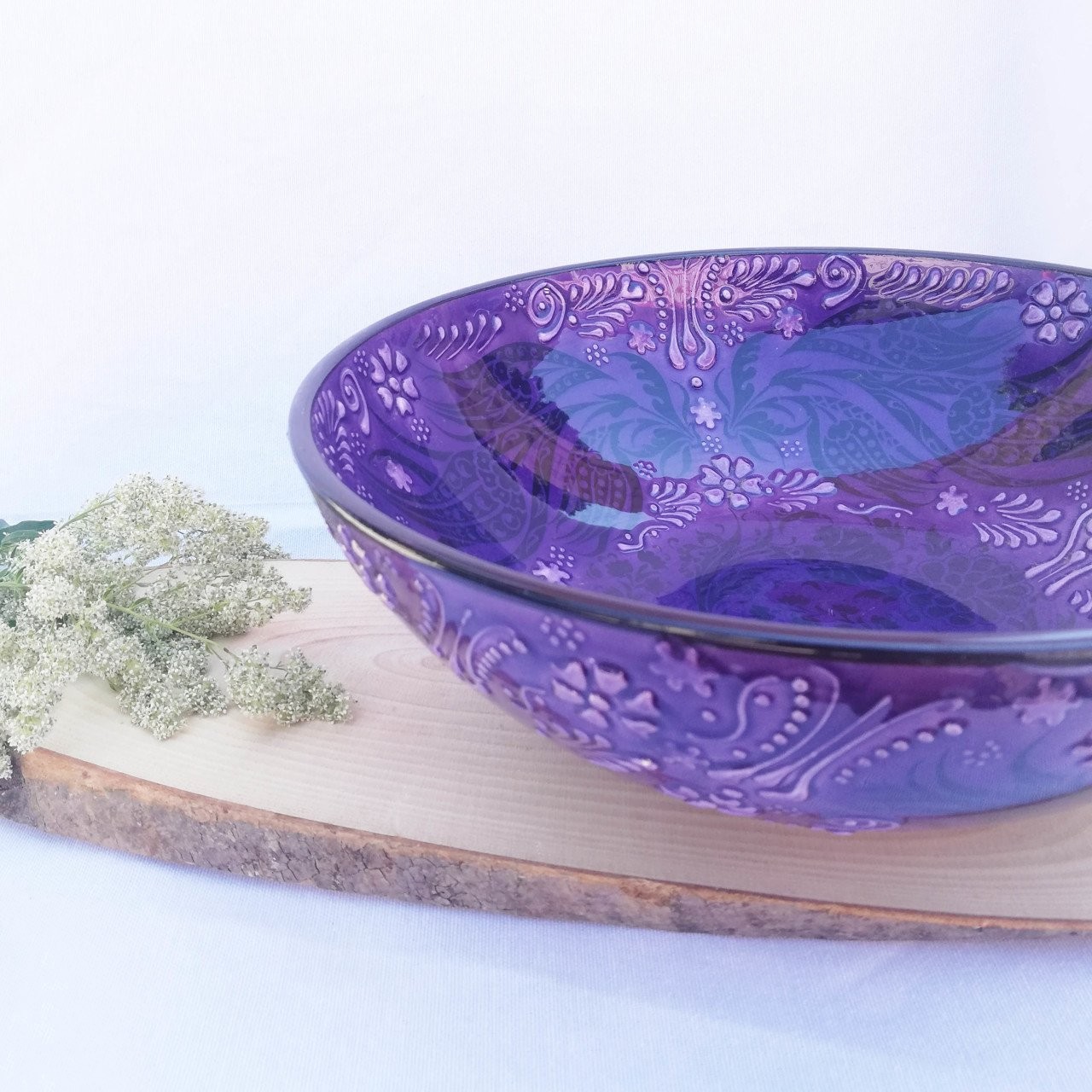 Artisan Hand Painted Ceramic Salad & Fruit Multicolor Bowls - Purple