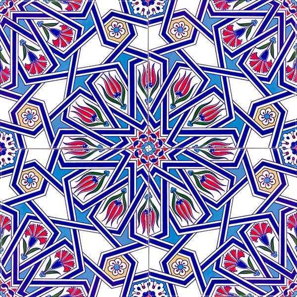 Screenprinting Turkish Ceramic Tile - Handcrafted Kitchen Backsplash Tile with Floral Pattern - 8 in [20Cm]