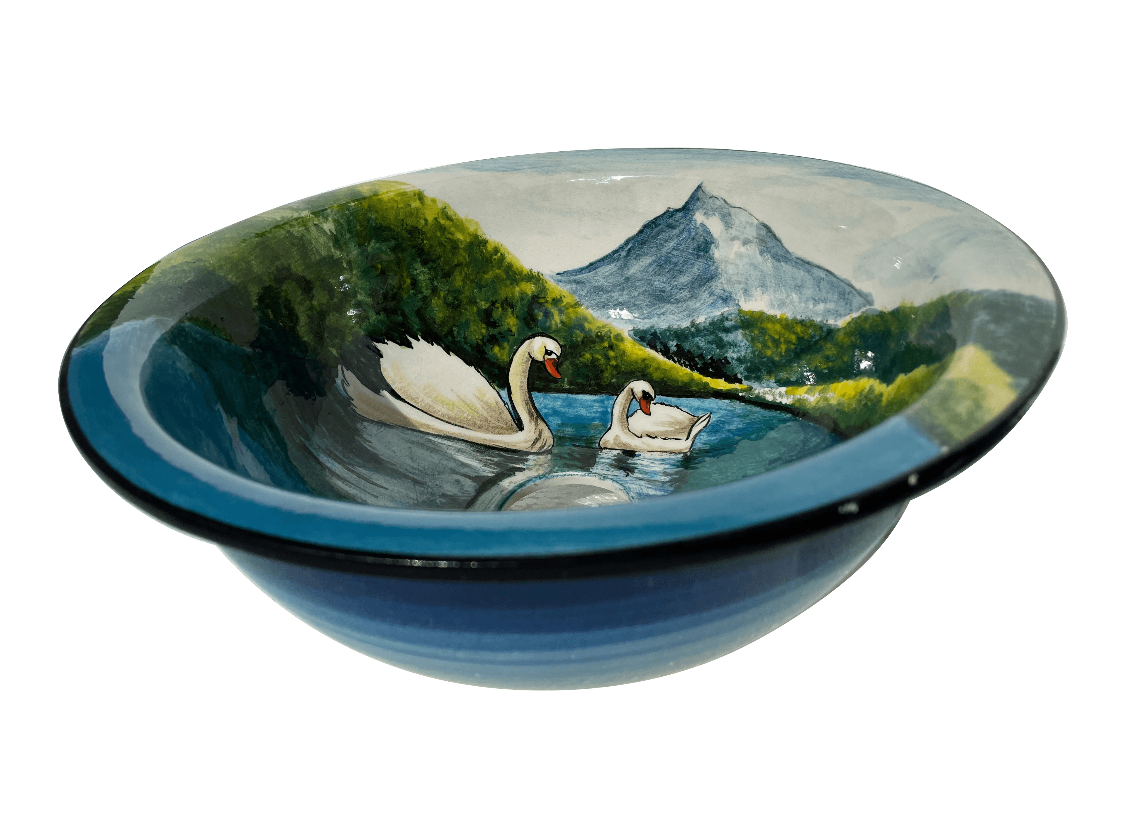 Hand Painted Bathroom Vanity Top Ceramic Vessel Sink - Swans