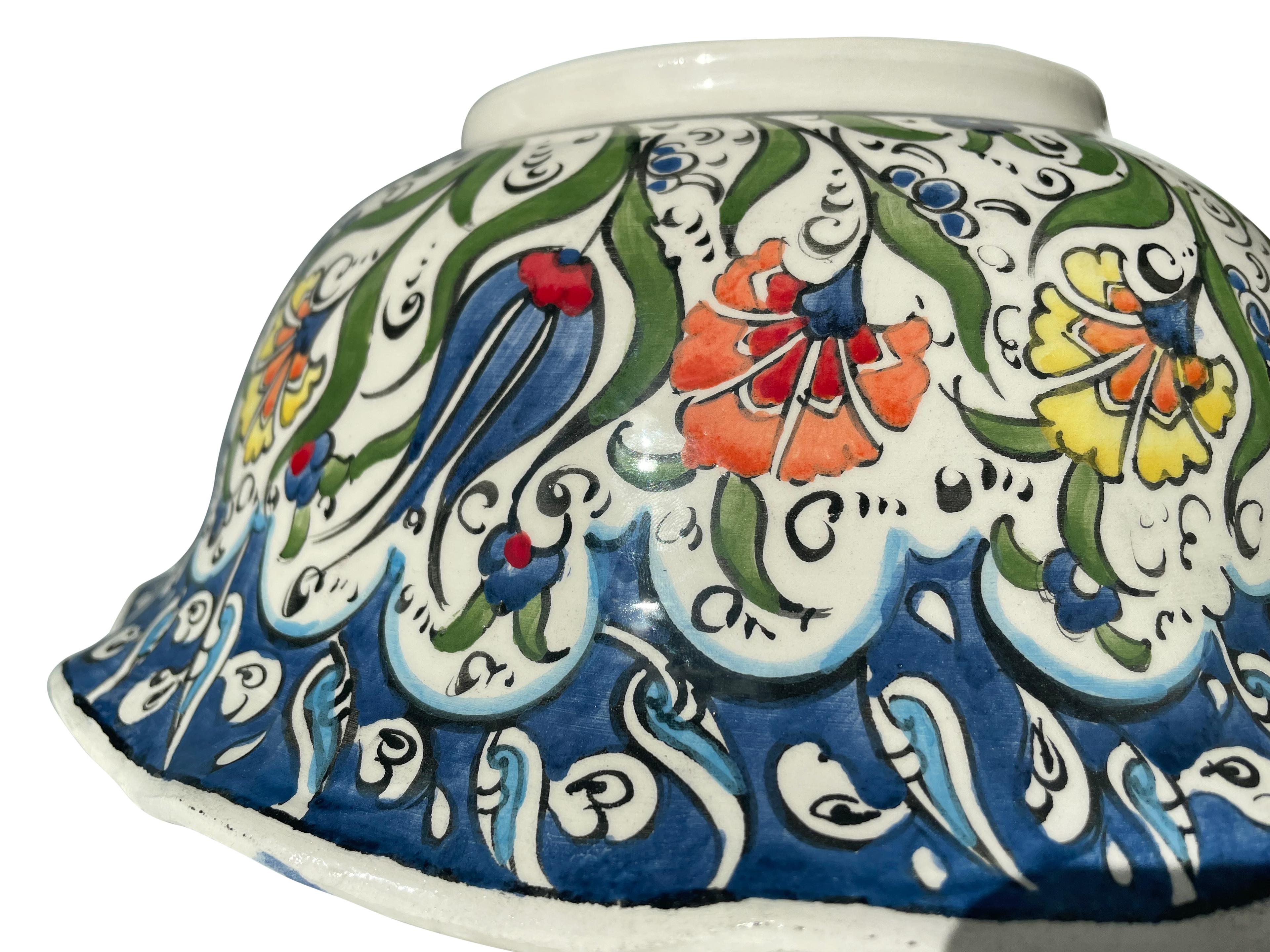 Turkish Hand Painted Bathroom Vessel Sink with Ruffled Edge | Colorful Flowers