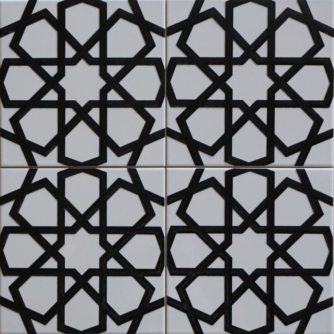 Screenprinting Turkish Ceramic Tile - Handcrafted Kitchen Backsplash Tile with Geometric Pattern - 8 in [20Cm]