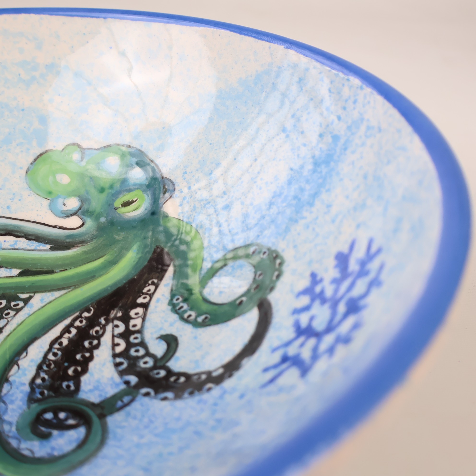 Artisan Hand-Painted Pottery Octopus Bowls | Ocean Pattern Ceramic Bowls for Meals, Snacks, Salads & Fruit