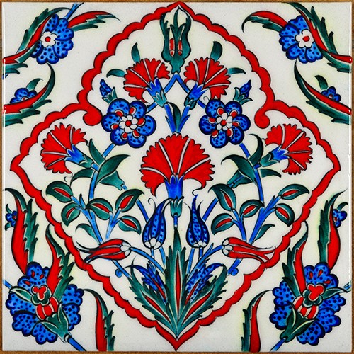 Hand Painted Turkish Ceramic Tile -  Handmade Decorative Floral Patterned Tile - 8 in [20Cm] - Zeem Ceramic