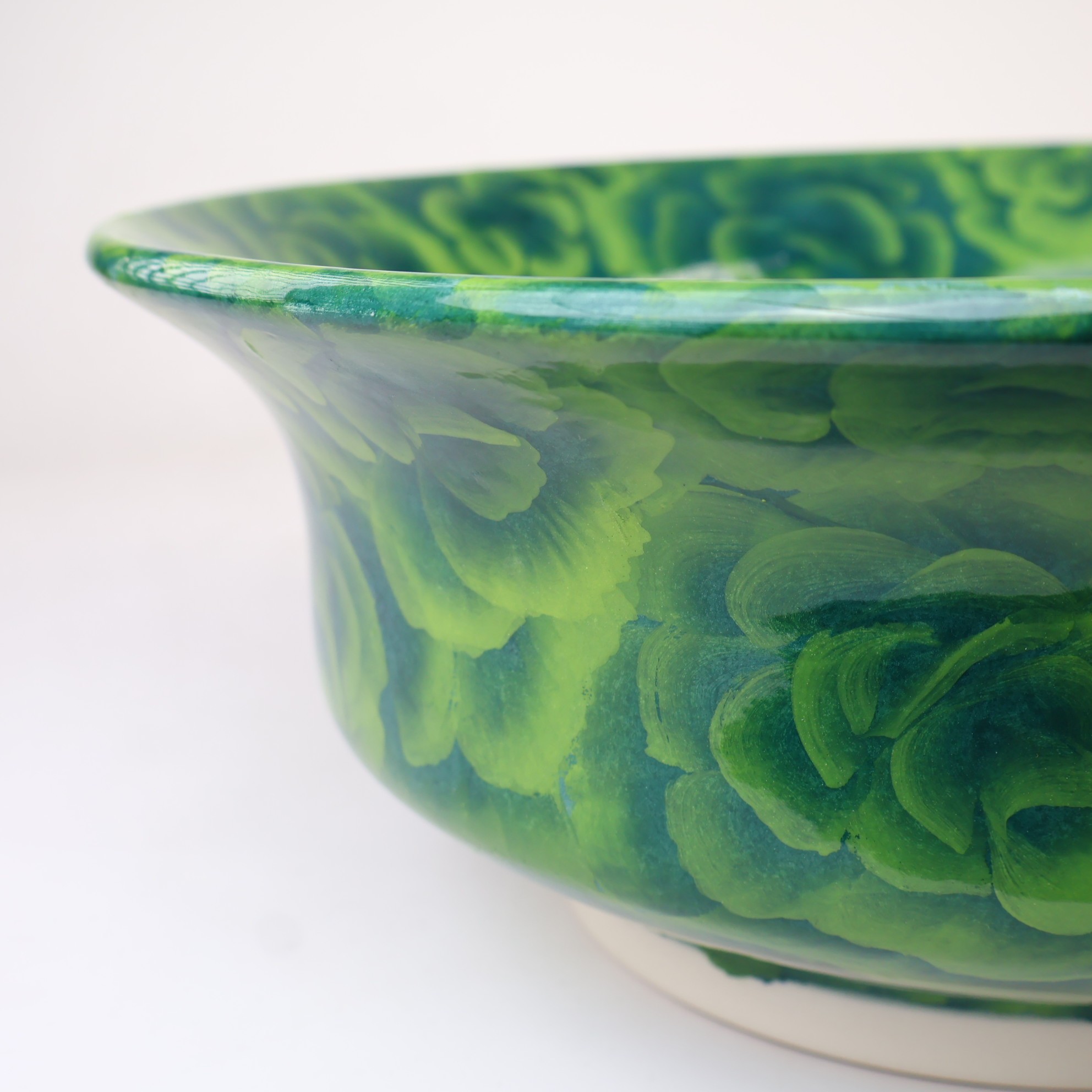 Bathroom Vessel Sink | Watercolor Artisan Floral Washbasin - Green