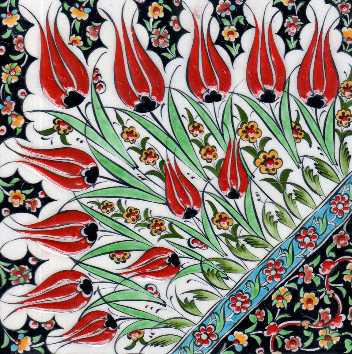 Hand Painted Turkish Ceramic Tile -  Handmade Decorative Floral Patterned Tile - 8 in [20Cm] - Zeem Ceramic