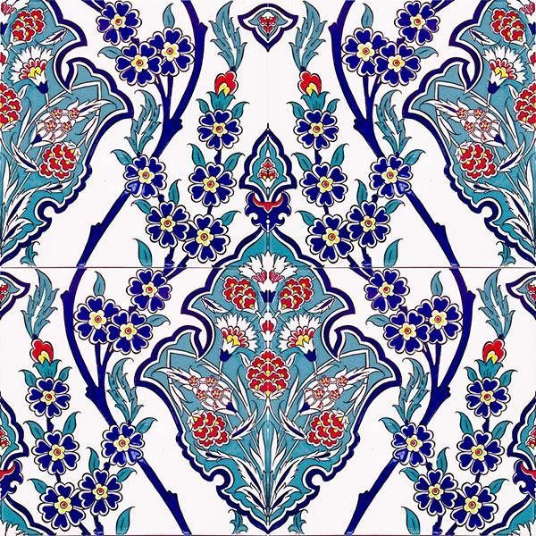 Screenprinting Turkish Ceramic Tile - Handcrafted Kitchen Backsplash Tile with Floral Pattern - 8 in [20Cm]