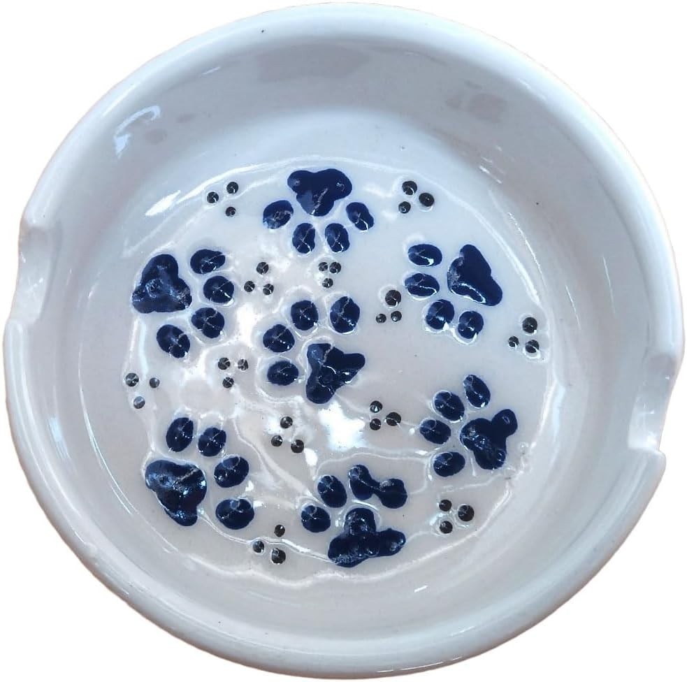 Hand-Painted Ceramic Ashtray - Paw Design and Assorted Colors - Navy Blue