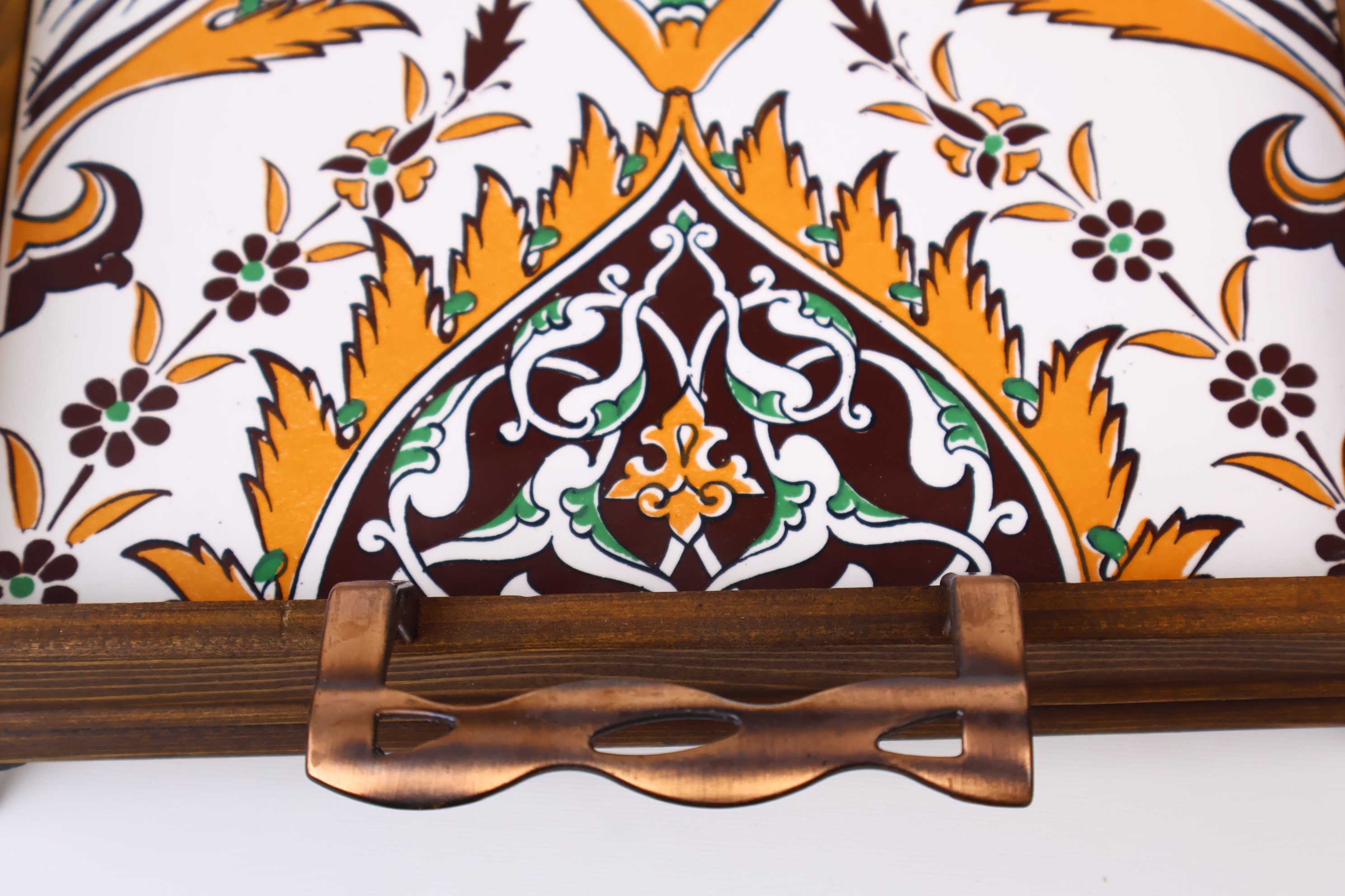 Wooden Serving Tray with Handles | Mexican & Turkish Tile Platter | Ideal for Charcuterie, Cheese, Fruits & Appetizers