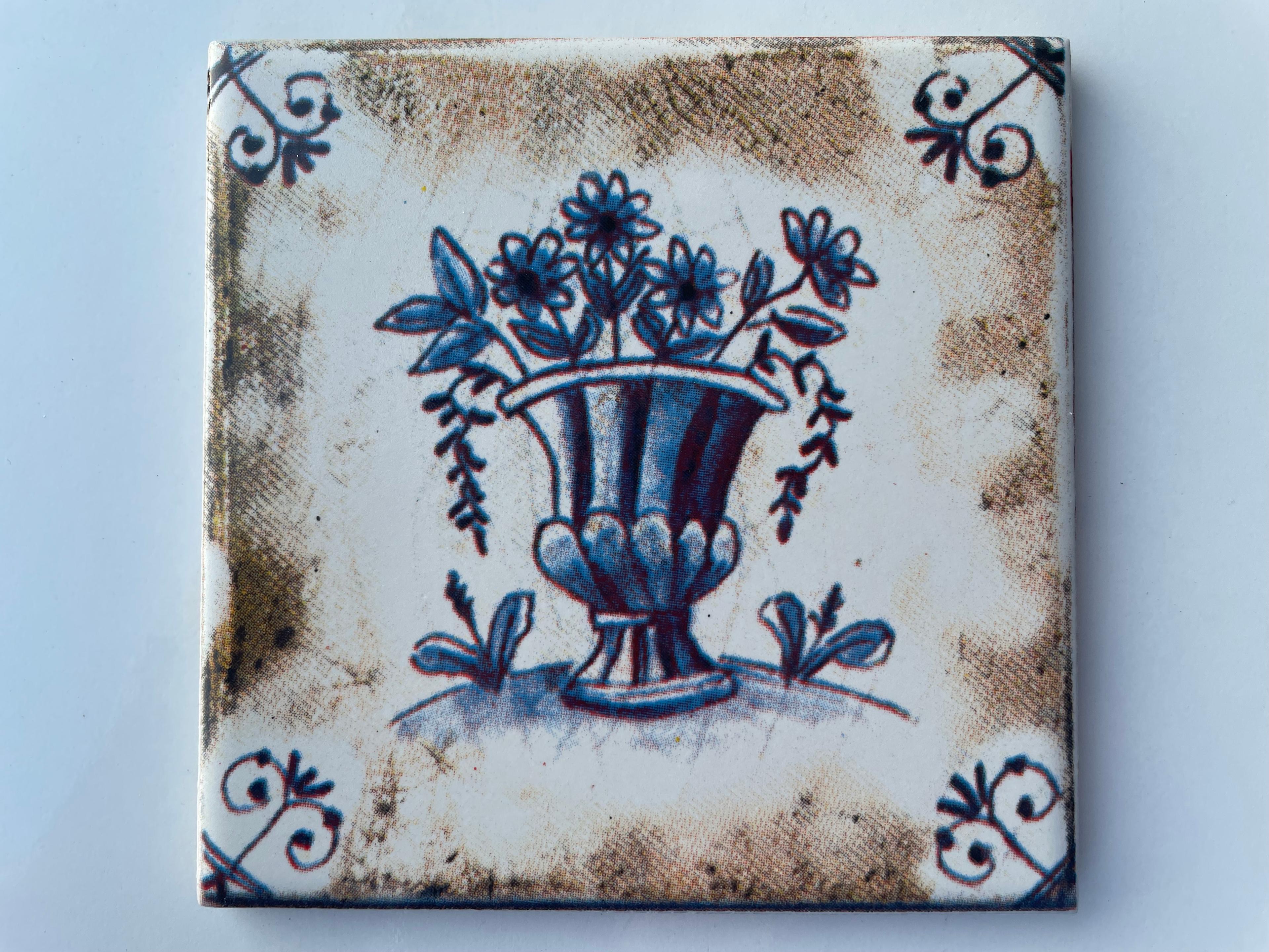 Hand-Printed Dutch Tile Designs - Handcrafted Backsplash 3.7" Tile with Traditional Pattern