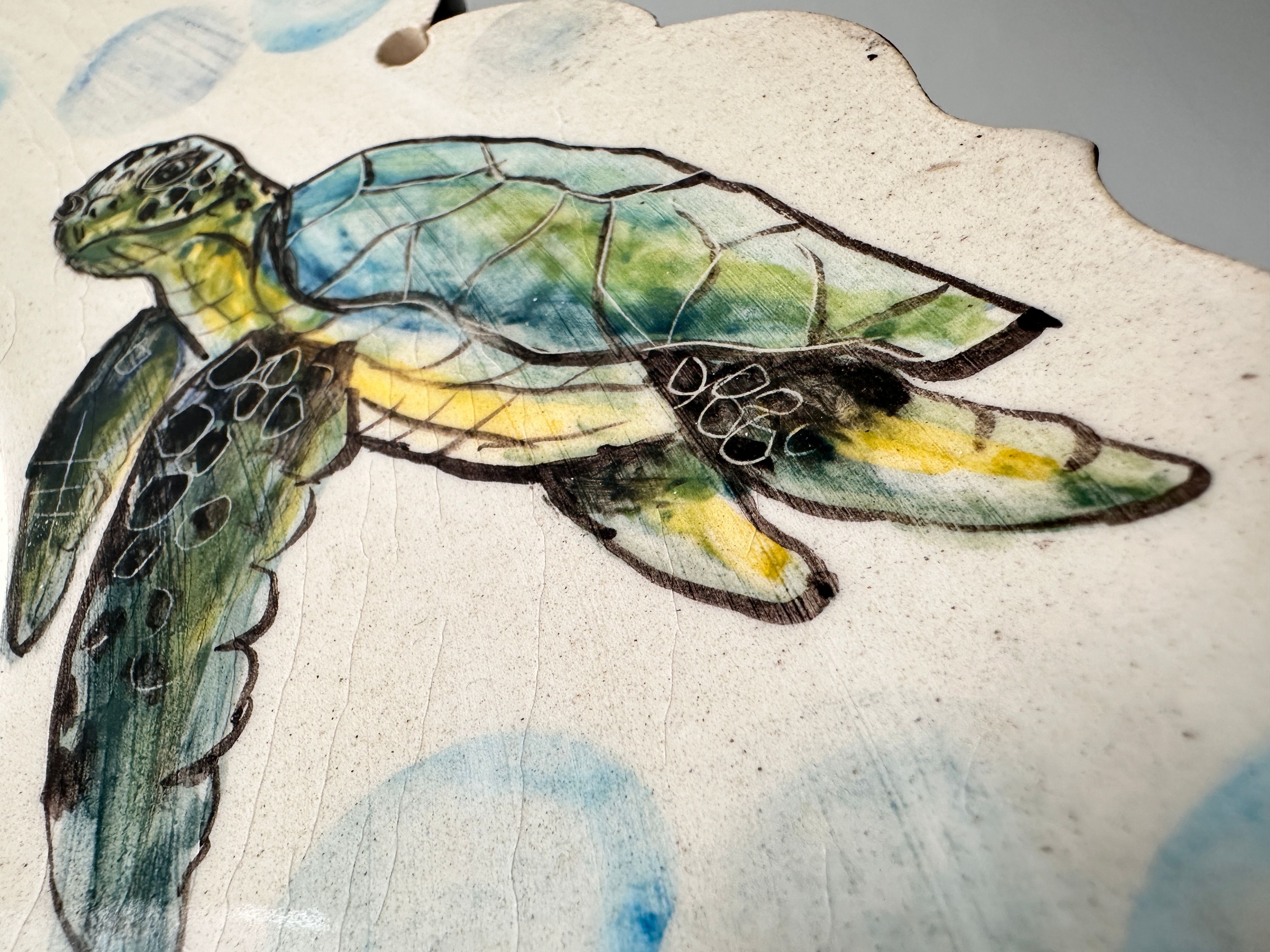 Hand-Painted Bathroom Ceramic Mirror | Sea Turtle