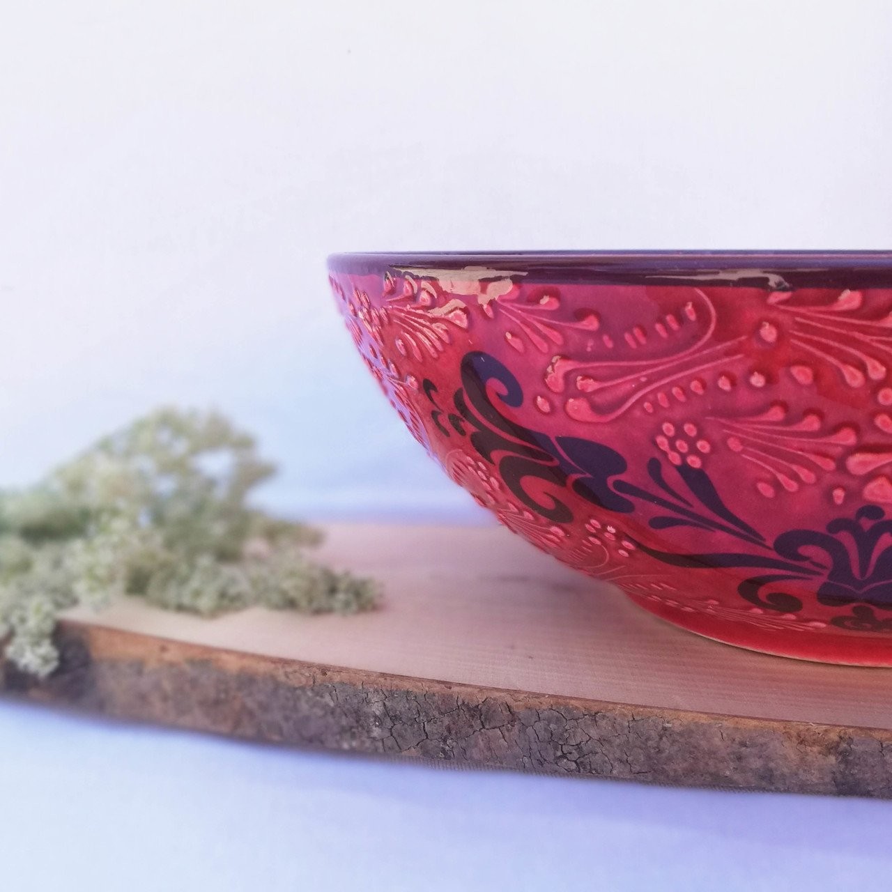 Artisan Hand Painted Ceramic Salad & Fruit Multicolor Bowls - Red