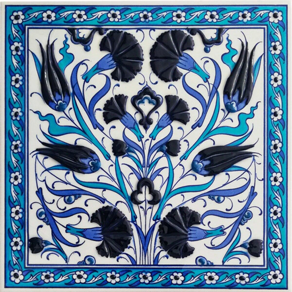 Hand Painted Turkish Ceramic Tile -  Handmade Decorative Floral Patterned Tile - 8 in [20Cm] - Zeem Ceramic