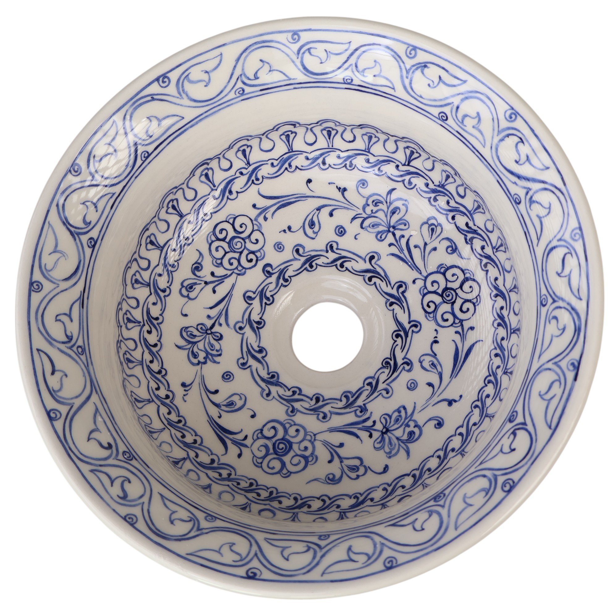 Handmade Ottoman Ceramic Sink – Blue Floral Bathroom Basin – Zeem Ceramic