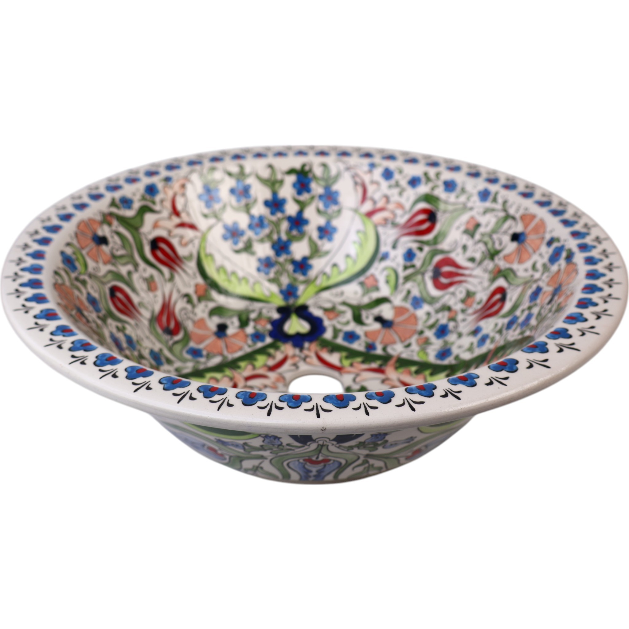 Hand-Painted Ceramic Sink - Turkish Ceramic Bowl Sink | Iznik-Inspired Vibrant Floral Ceramic Decor for Bathroom Remodeling