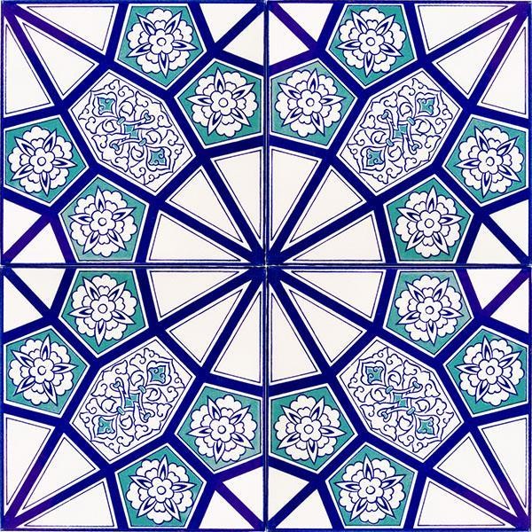 Unique Turkish Ceramic Tile - Handcrafted Floor Tile with Geometric & Floral Pattern - 8 in [20Cm]