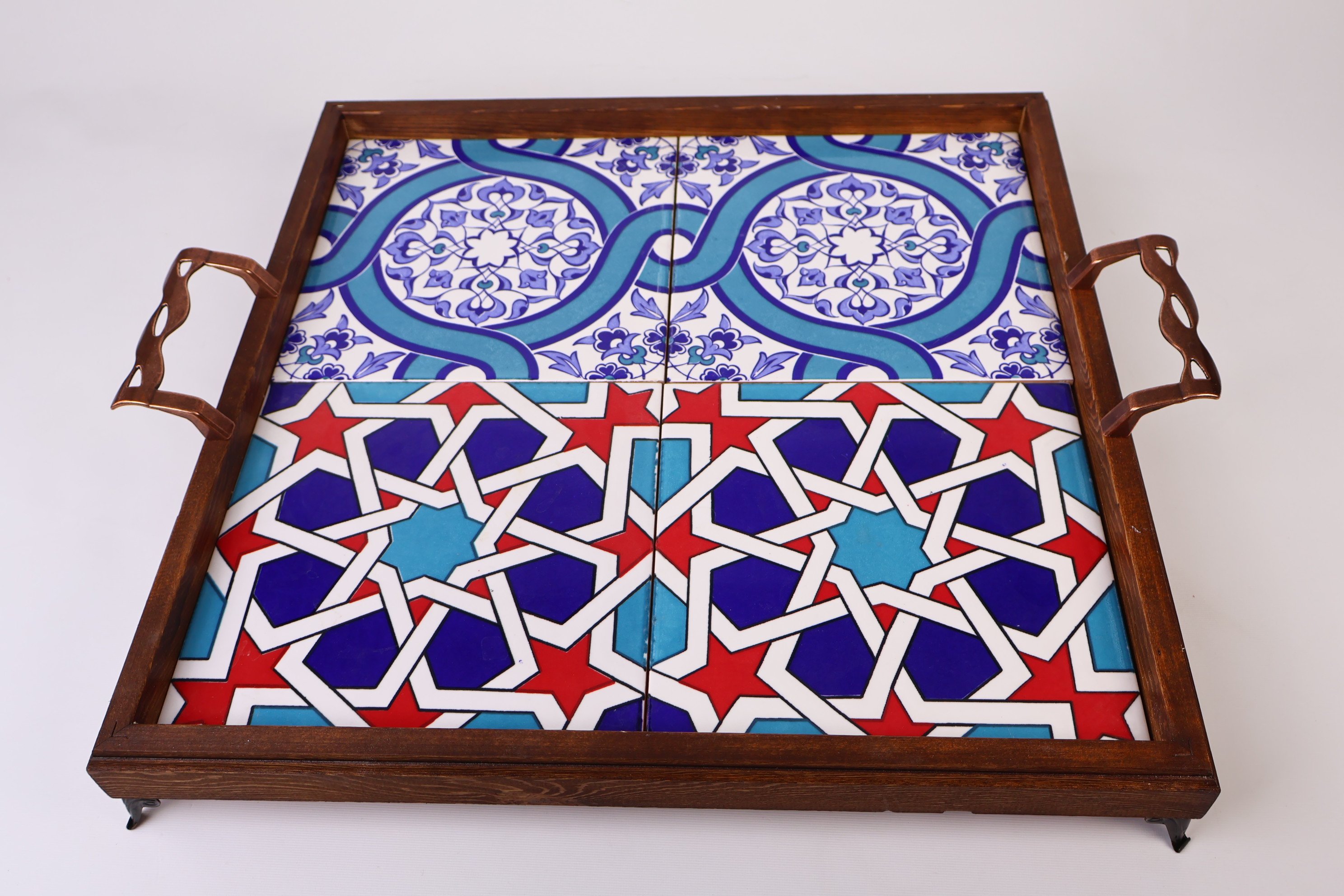 Premium Wooden Serving Tray | Artistic Tile Inlay for a Unique Dining Experience