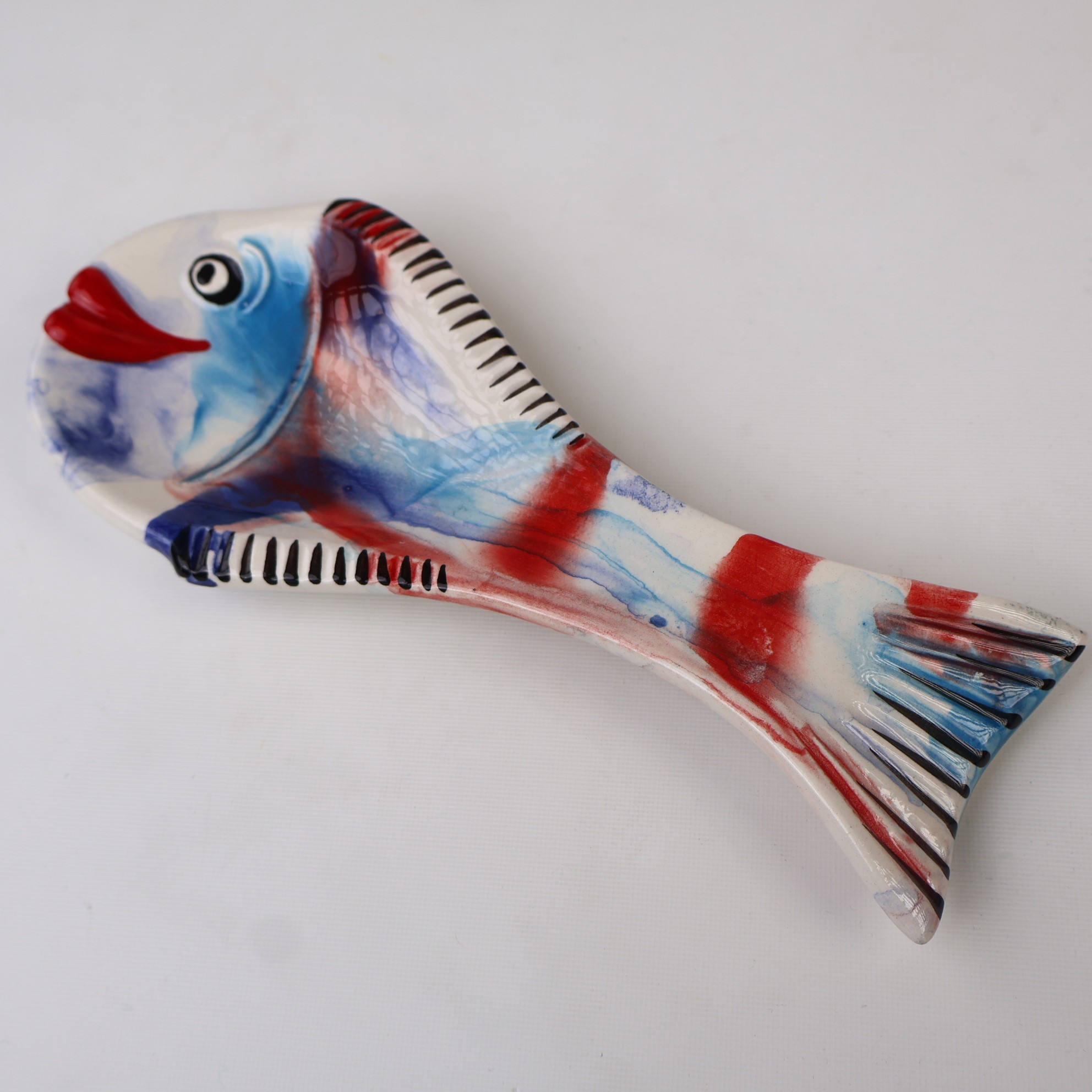 Handcrafted Fish Shaped Ceramic Spoon Rest - Marbling Effect Patterns (Variety of Colors) - E