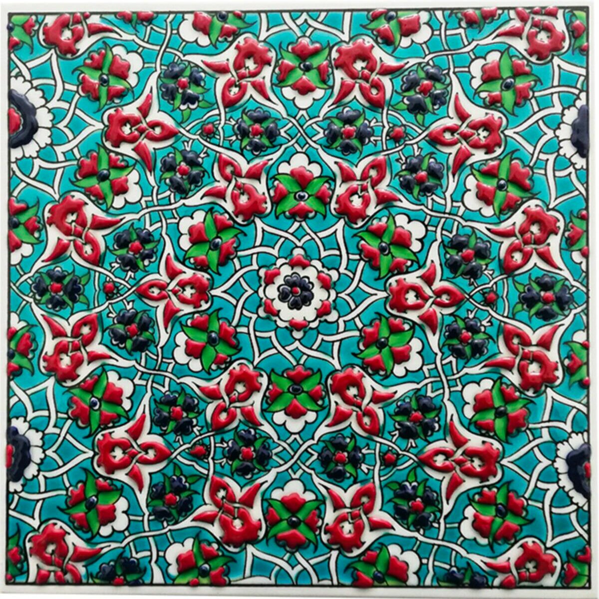 Hand Painted Turkish Ceramic Tile -  Handmade Decorative Floral Patterned Tile - 8 in [20Cm] - Zeem Ceramic