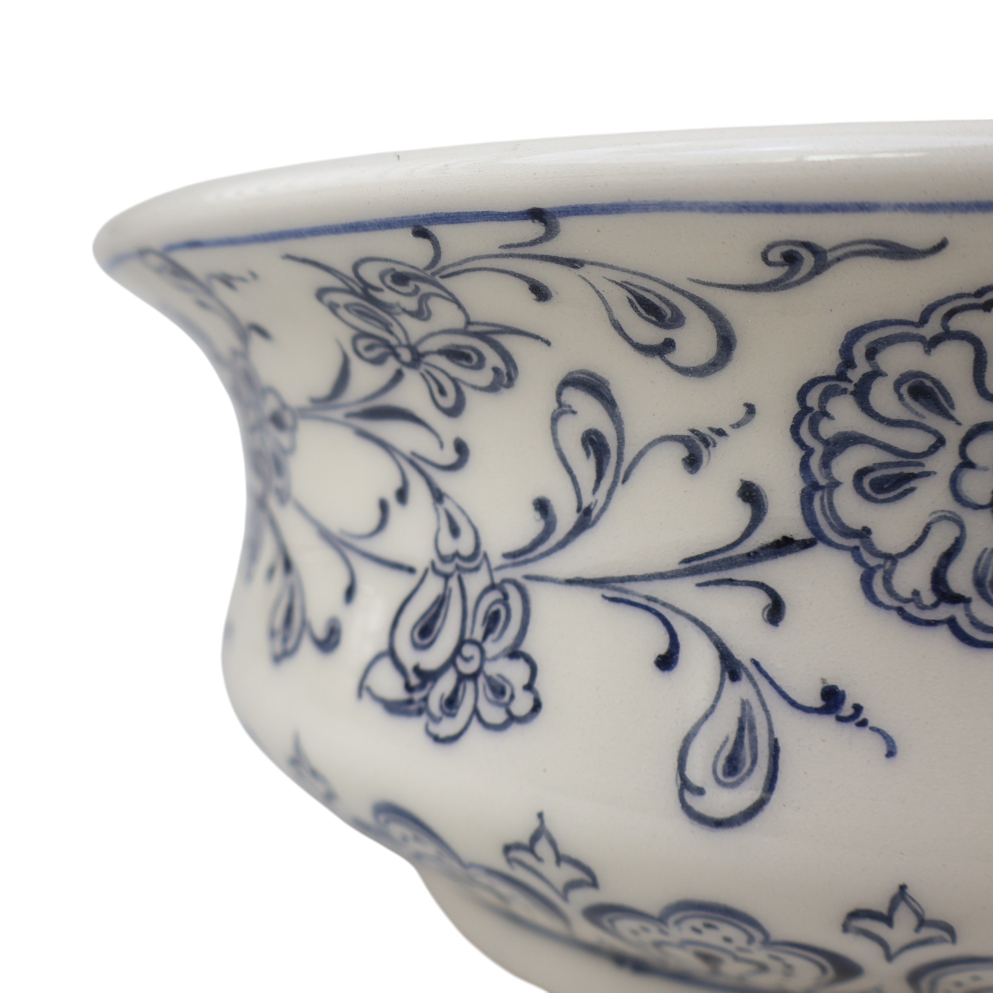 Ottoman-Inspired Floral Ceramic Sink – Handcrafted Blue & Ivory Bathroom Basin – Zeem Ceramic