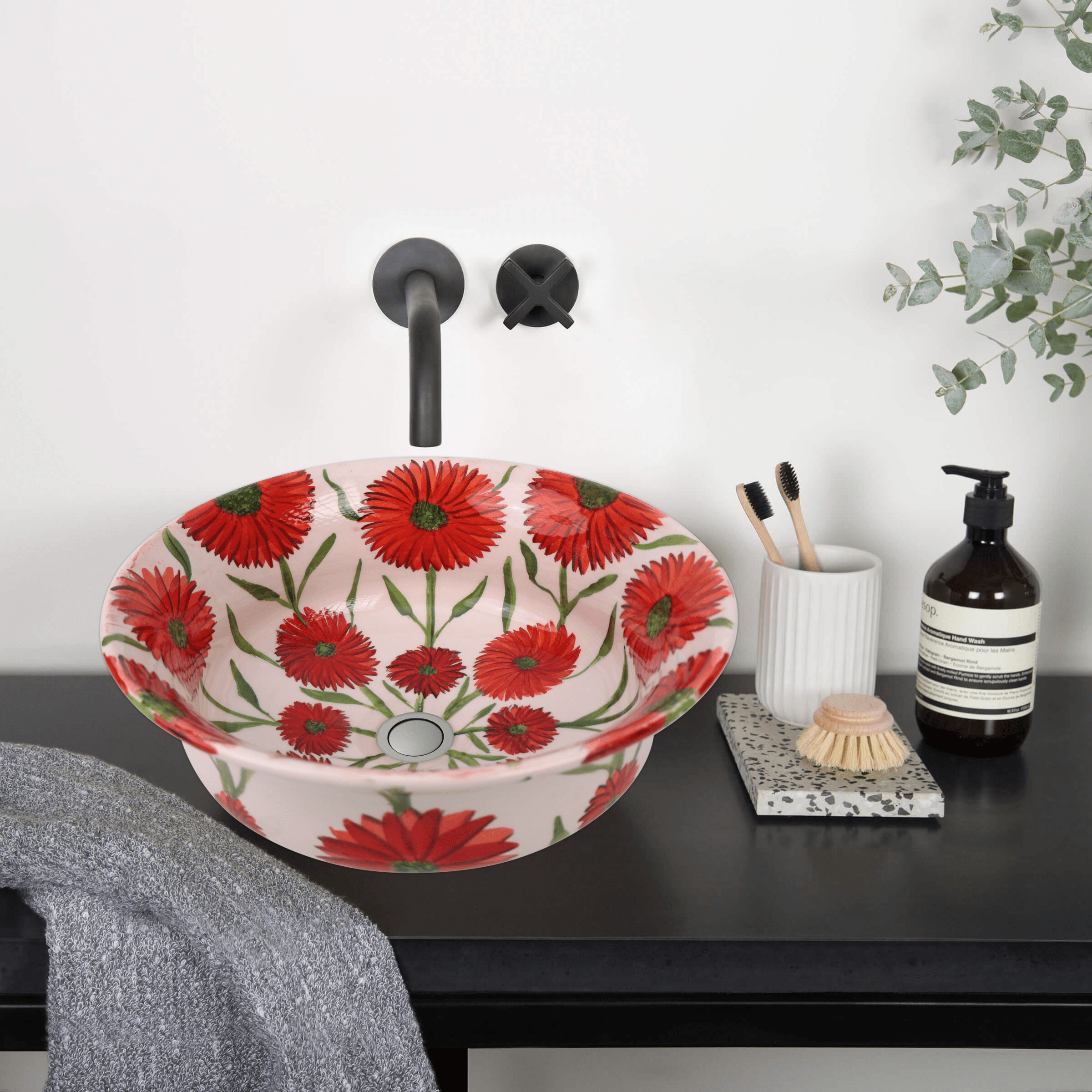 Handmade Ceramic Sink | Botanical Floral Design