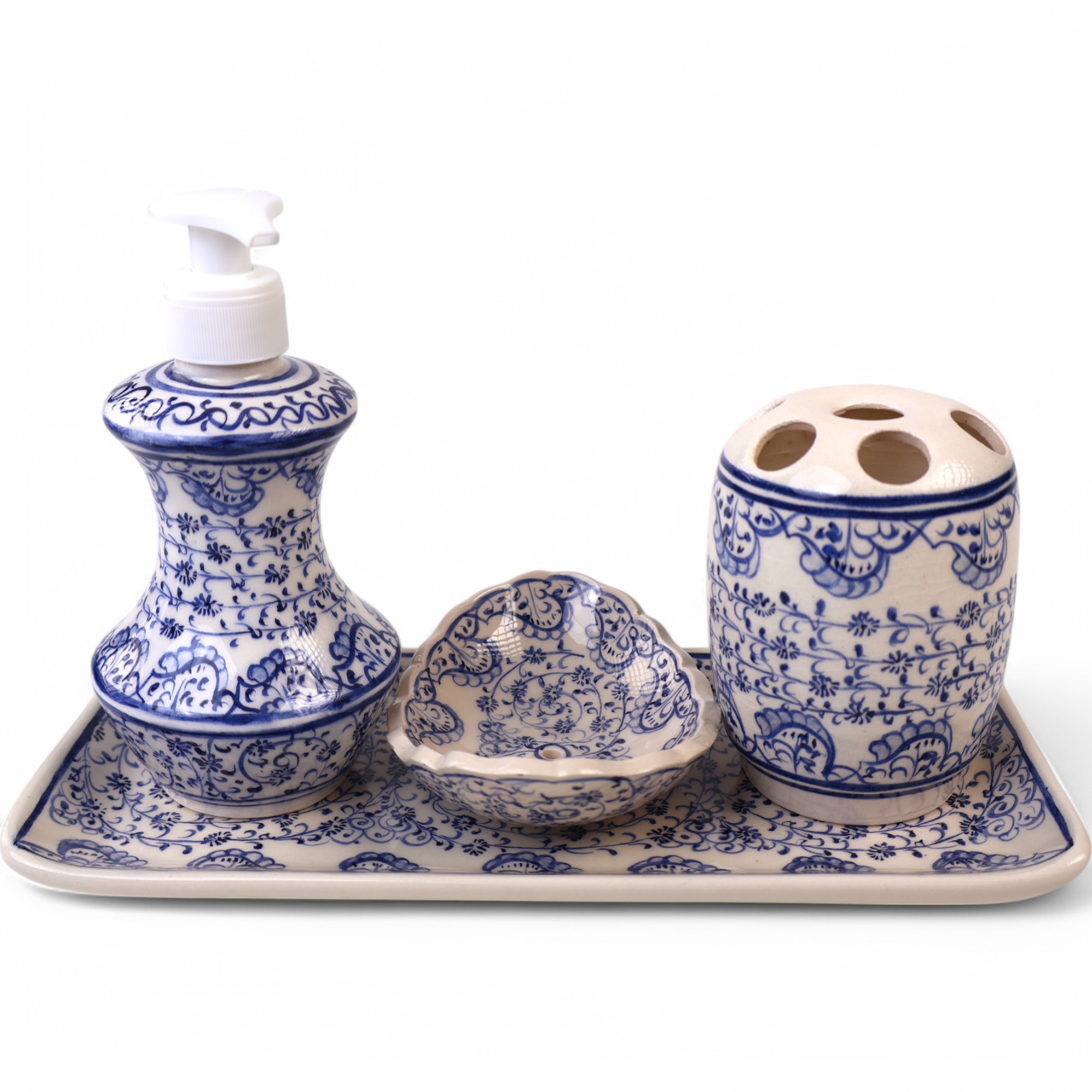 Handmade Ceramic Bathroom Accessory Set & Blue Golden Horn - Zeem Ceramic Craftsmanship