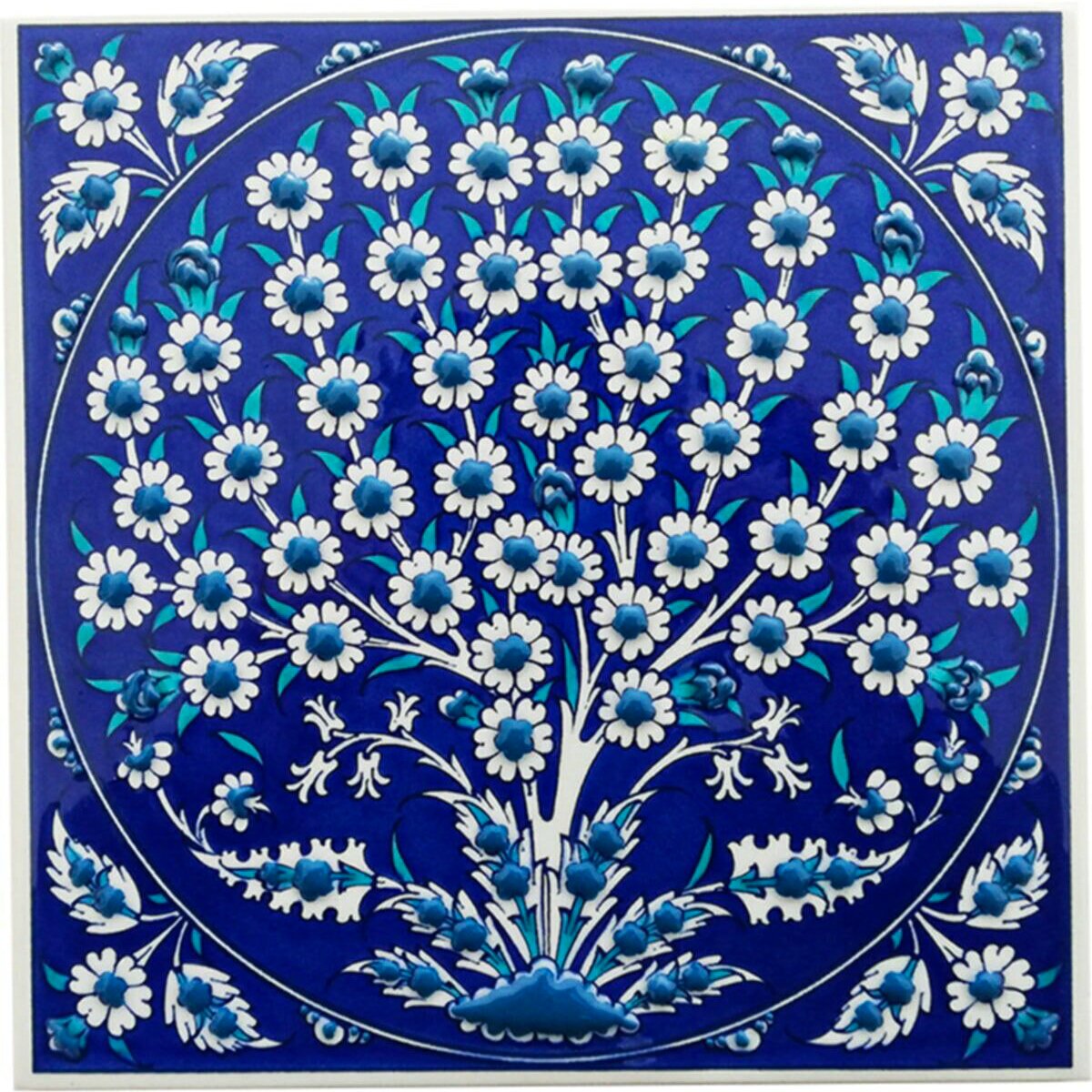 Hand Painted Turkish Ceramic Tile -  Handmade Decorative Tree of Life Patterned Tile - 8 in [20Cm] - Zeem Ceramic