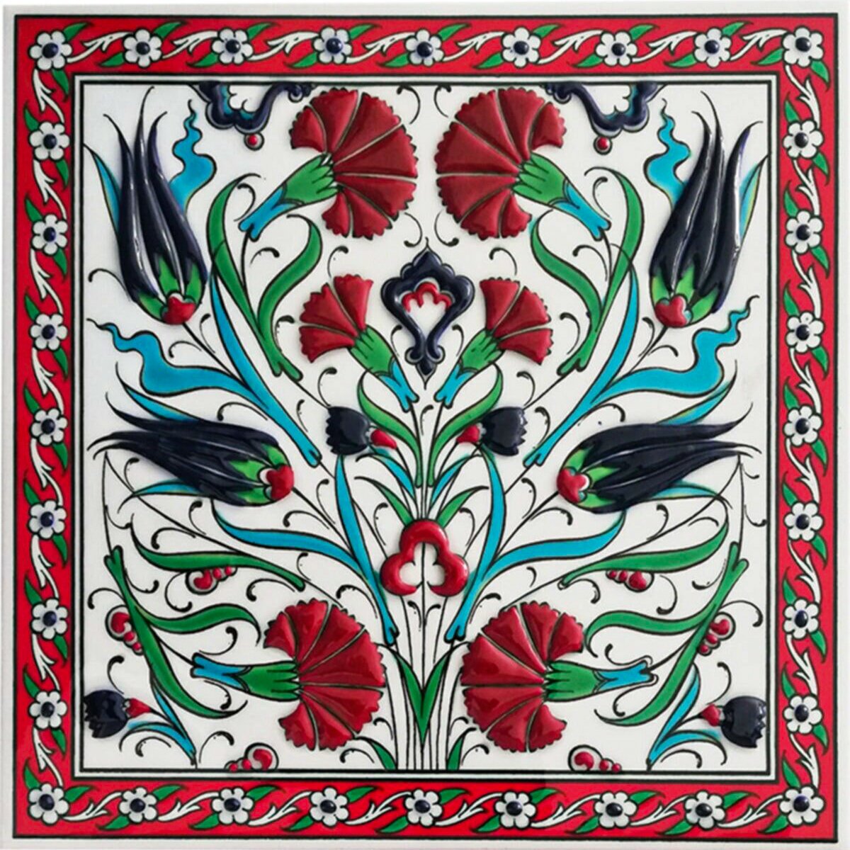 Hand Painted Turkish Ceramic Tile -  Handmade Decorative Floral Patterned Tile - 8 in [20Cm] - Zeem Ceramic