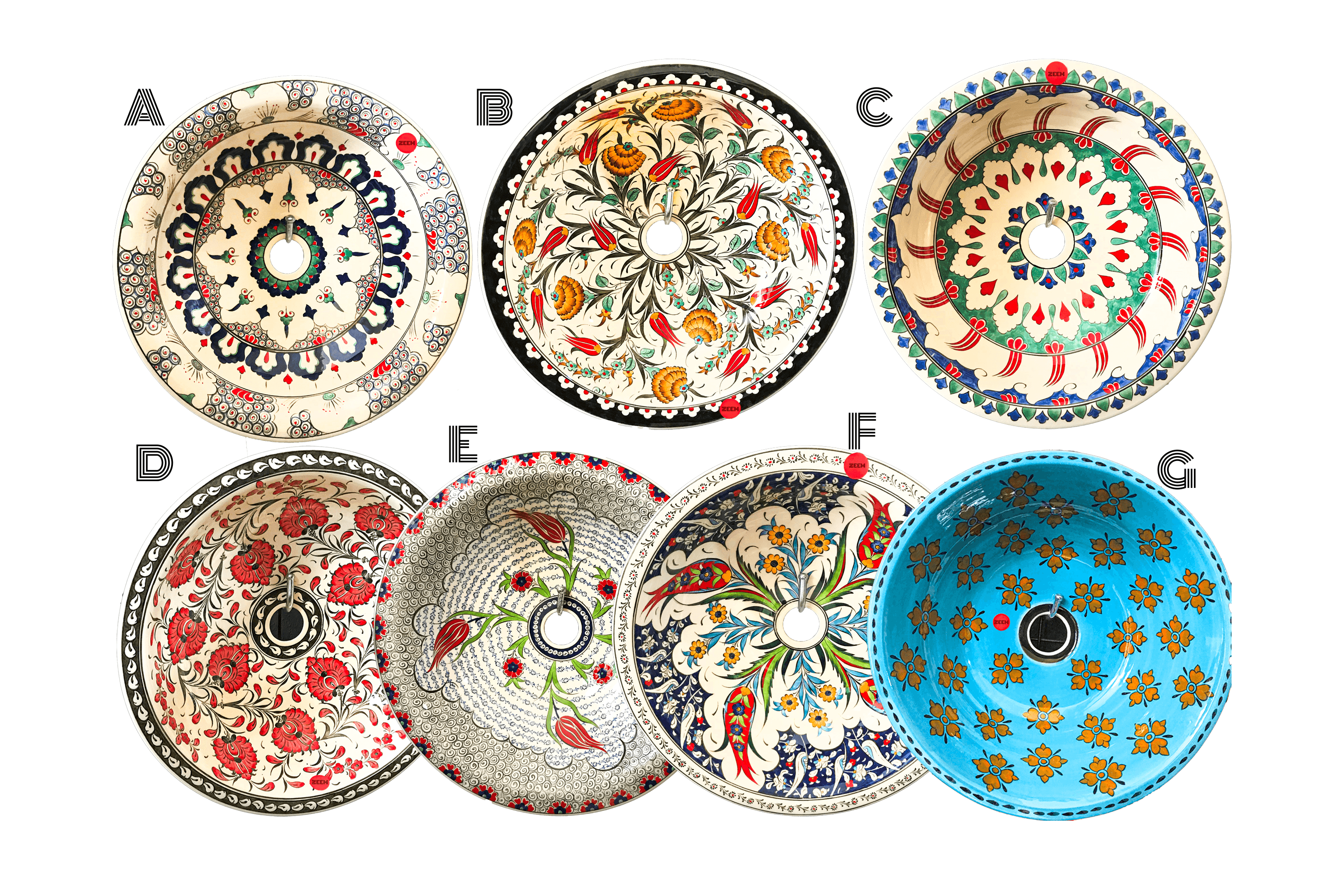 Turkish Hand Painted Bathroom Vessel Sink | Unique Patterned Sinks - A Collection of Artisan Designs for Every Style - B