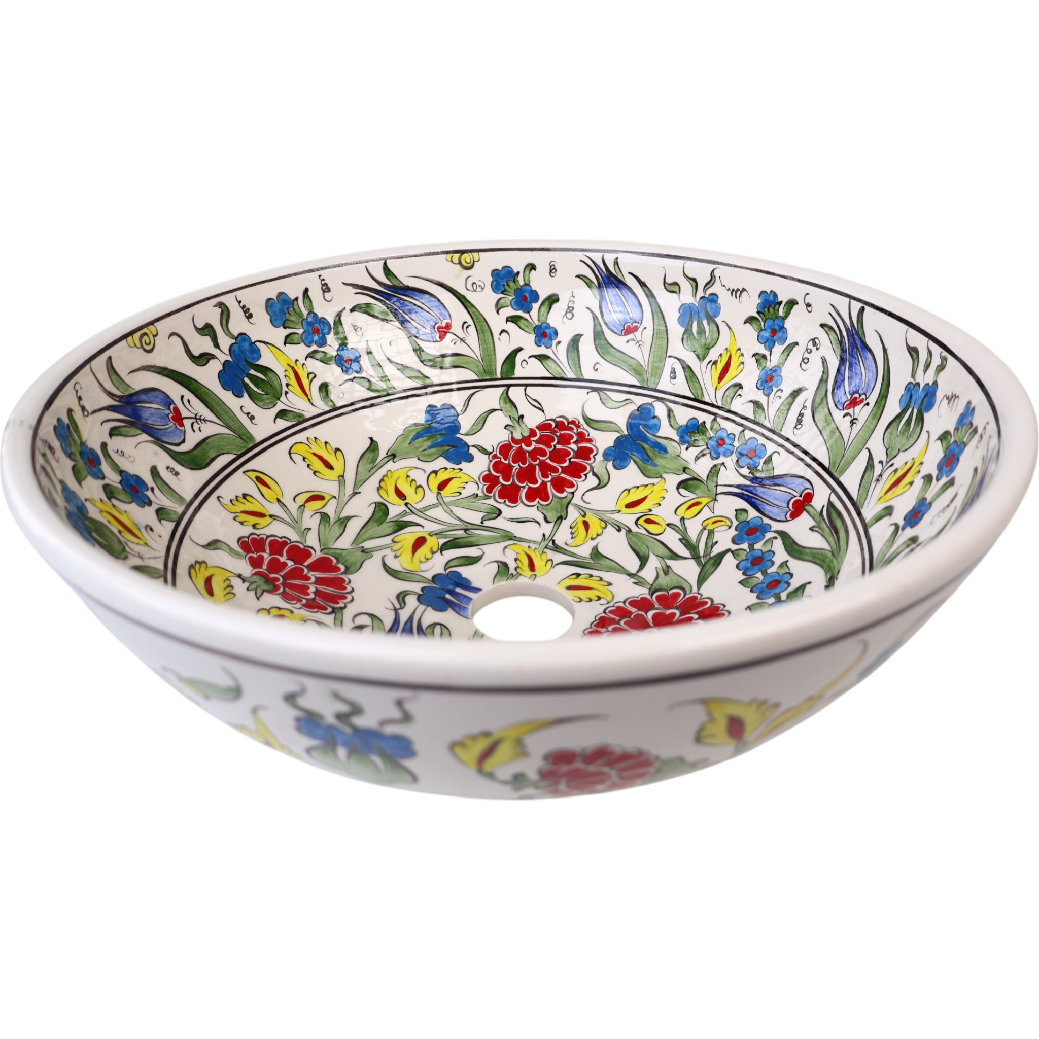 Handmade Iznik Pattern Ceramic Bathroom Vessel Sink – Artistic Basin for Elegant Remodels