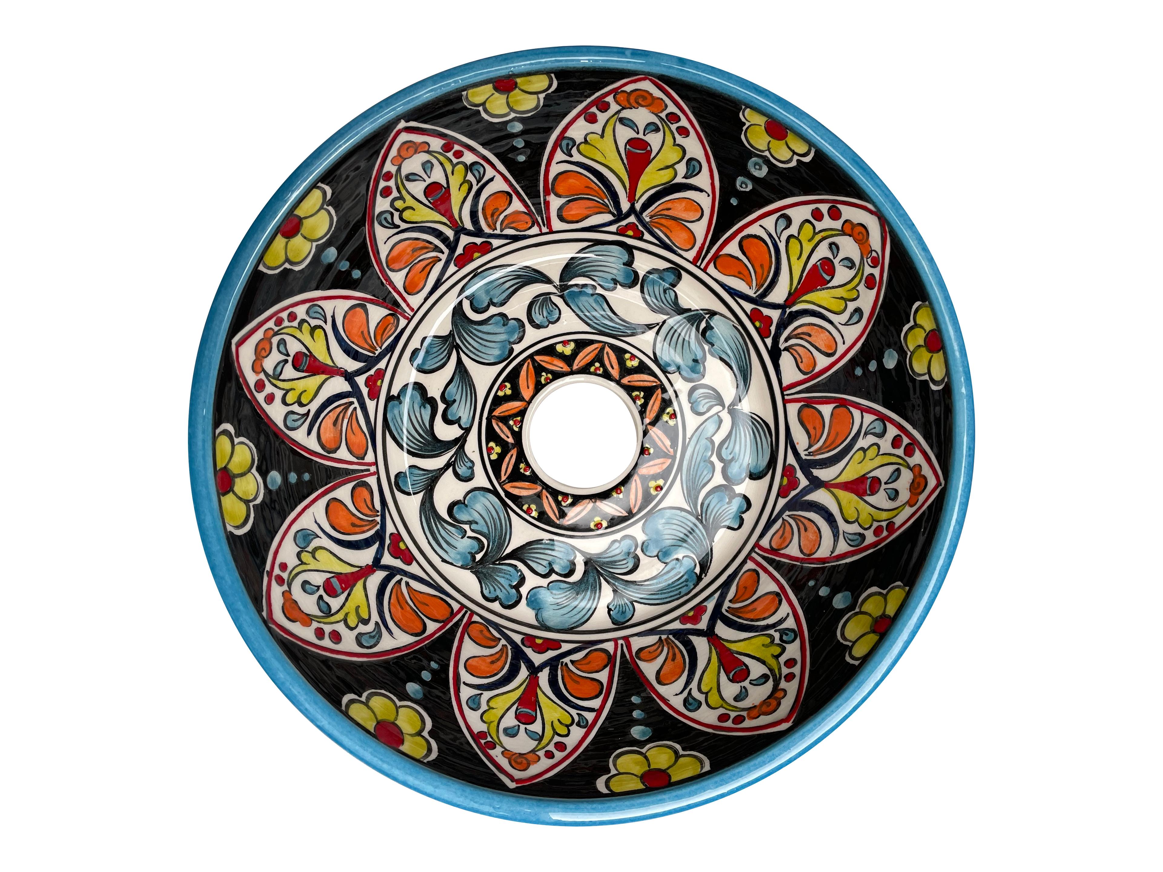 Hand Painted Bathroom Countertop Basin - Traditional Mexican Ceramic Sink