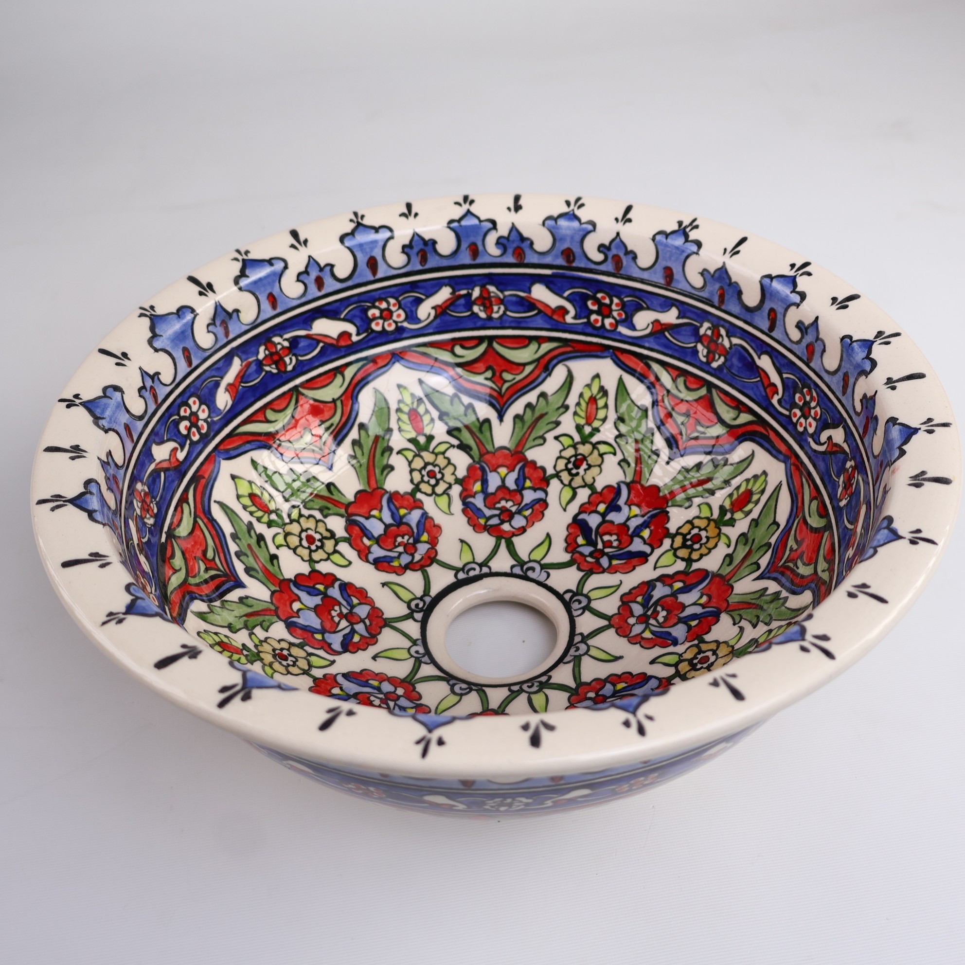 Hand-Painted Ceramic Sink - Turkish Ceramic Bowl Sink | Iznik-Inspired Vibrant Floral Ceramic Decor for Bathroom Remodeling