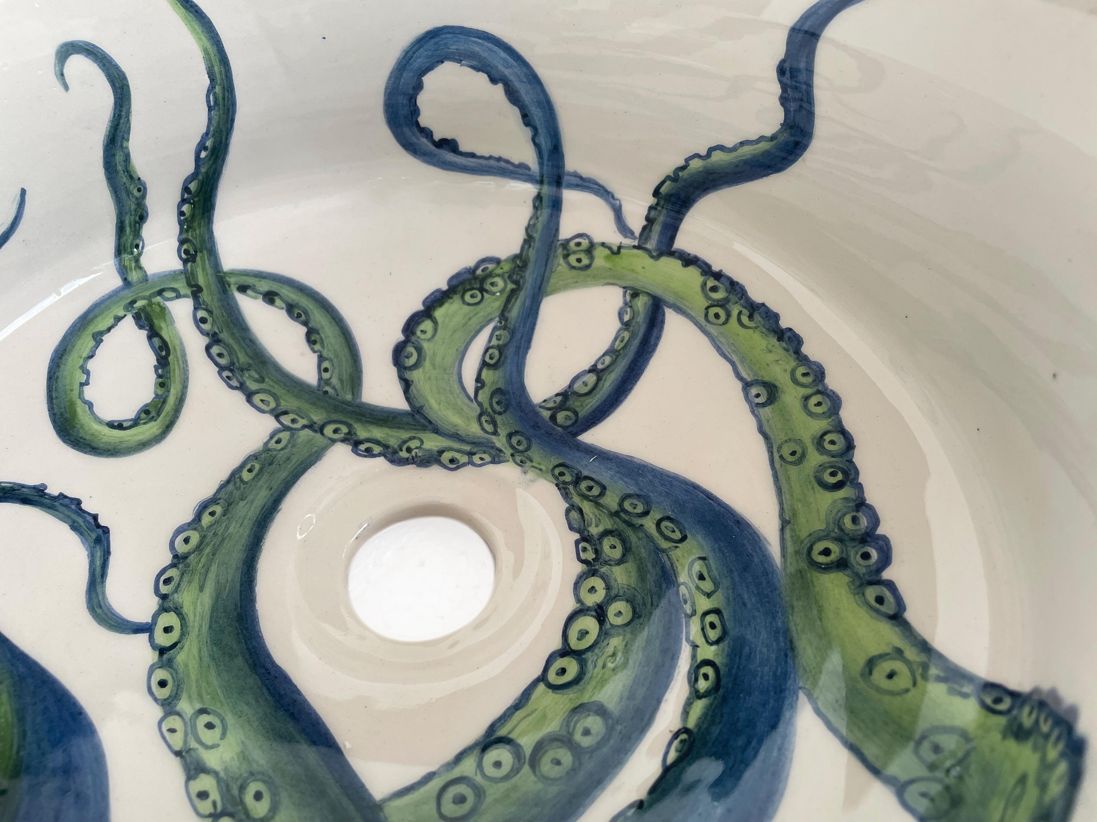 Hand Painted Bathroom Ceramic Vessel Sink Countertop - Octopus