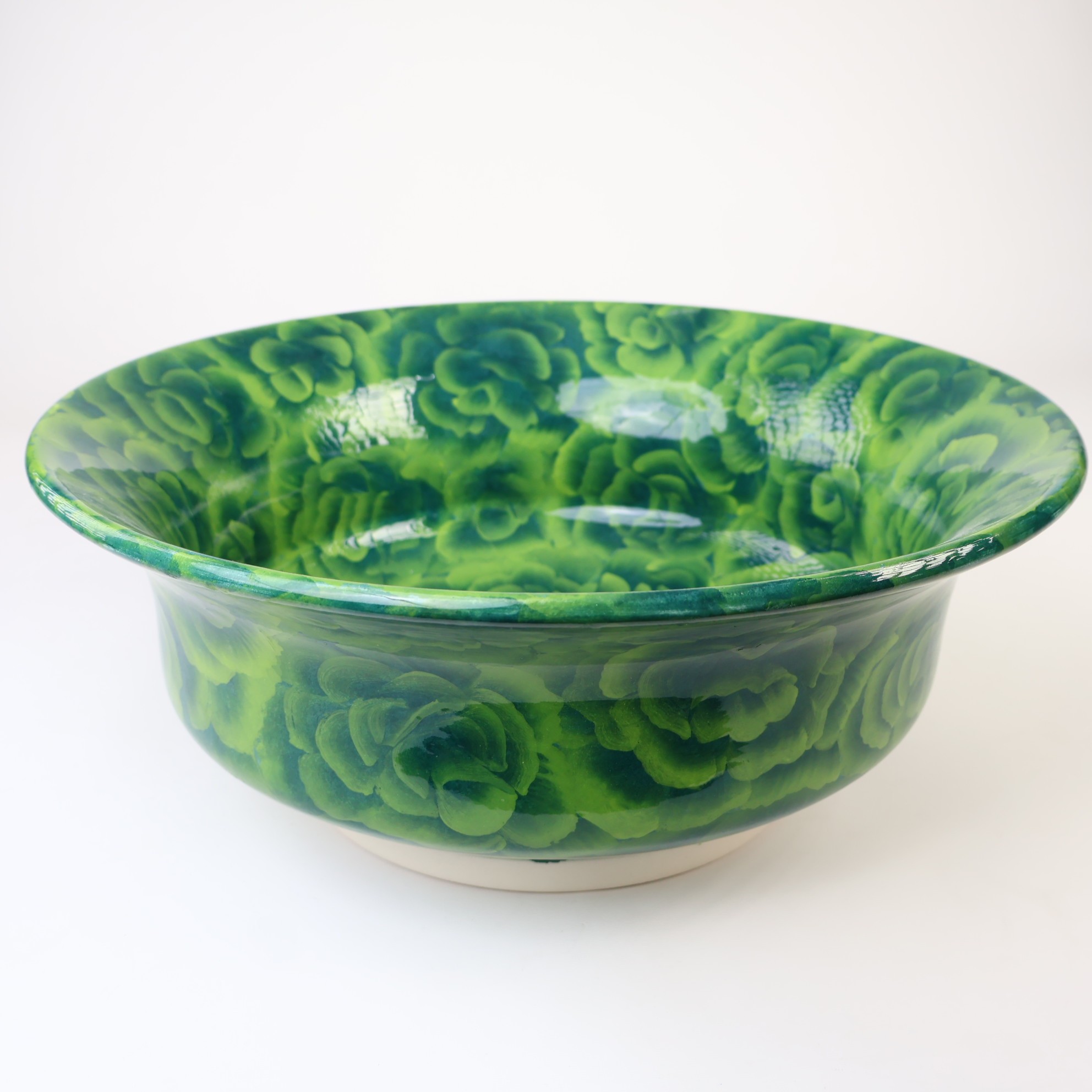 Bathroom Vessel Sink | Watercolor Artisan Floral Washbasin - Green