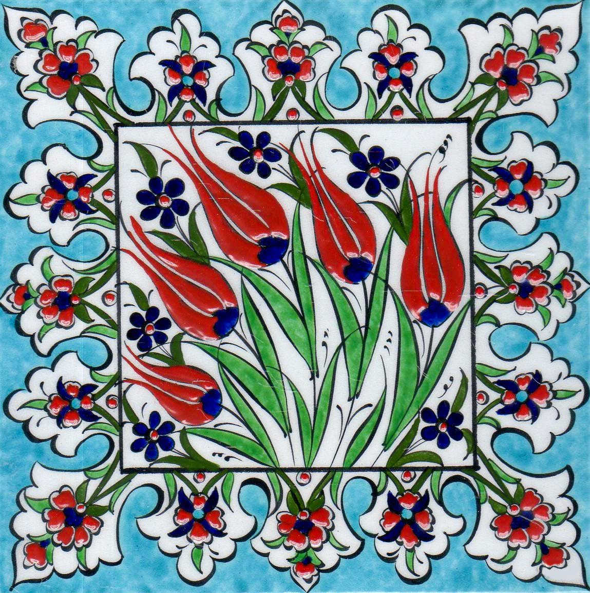 Hand Painted Turkish Ceramic Tile -  Handmade Decorative Floral Patterned Tile - 8 in [20Cm] - Zeem Ceramic