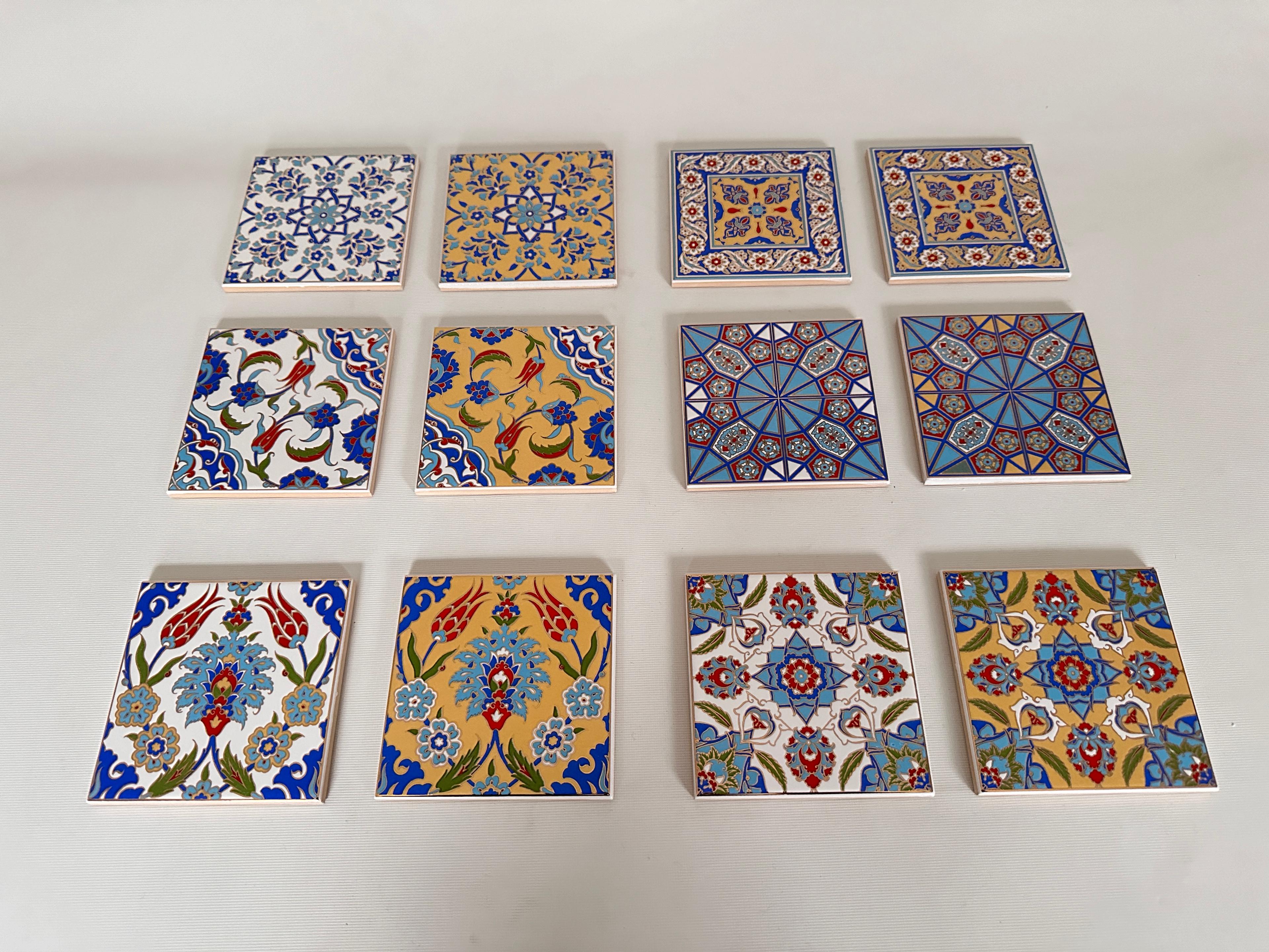 Hand-Printed Islamic Tile Designs - Handcrafted Backsplash 3.7" Tile with Traditional Pattern