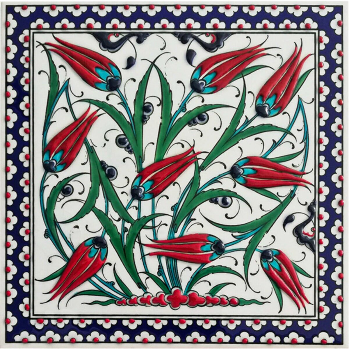 Hand Painted Turkish Ceramic Tile -  Handmade Decorative Floral Patterned Tile - 8 in [20Cm] - Zeem Ceramic