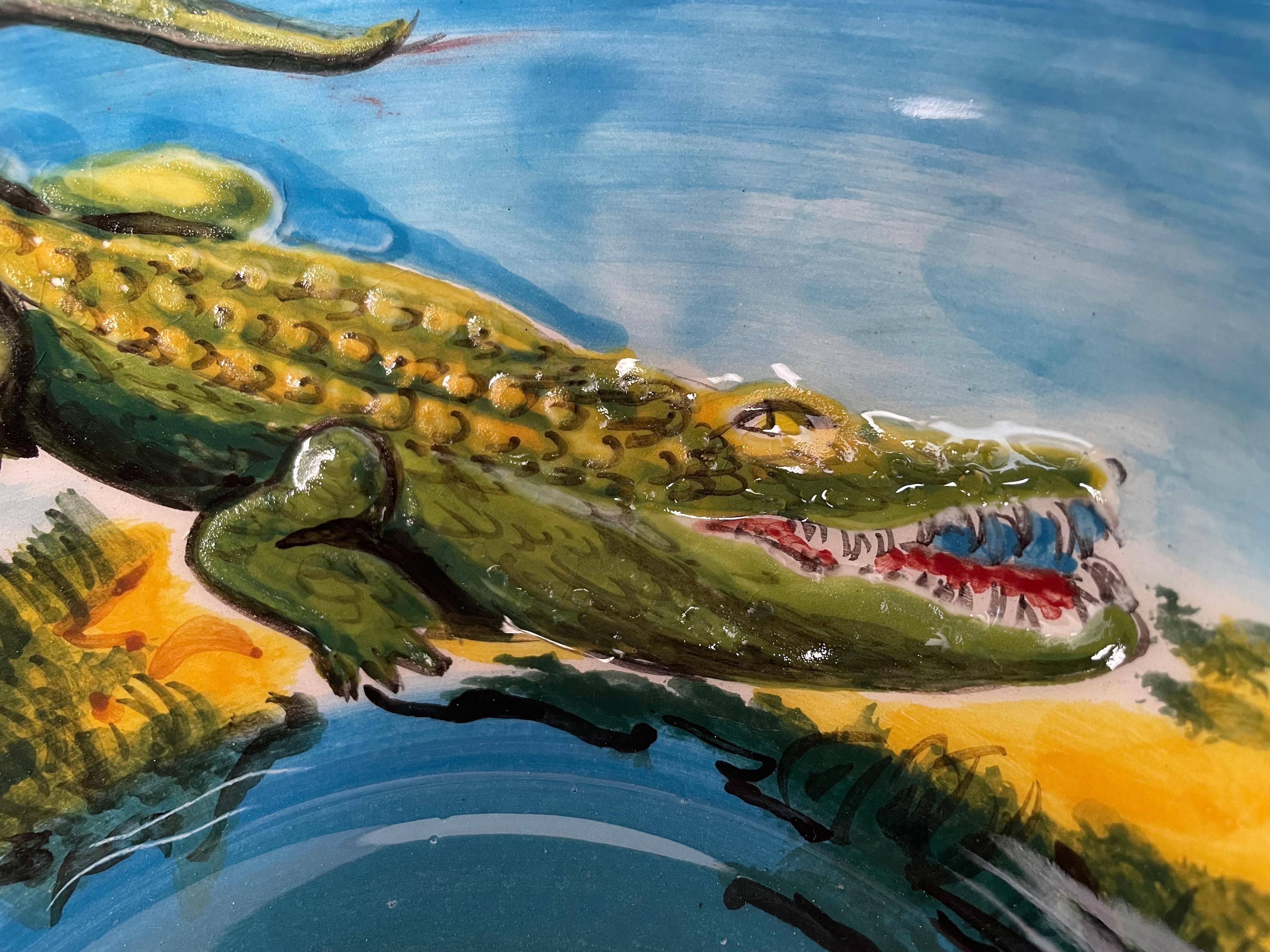 Hand Painted Bathroom Ceramic Vessel Sink Countertop - Relief Crocodiles