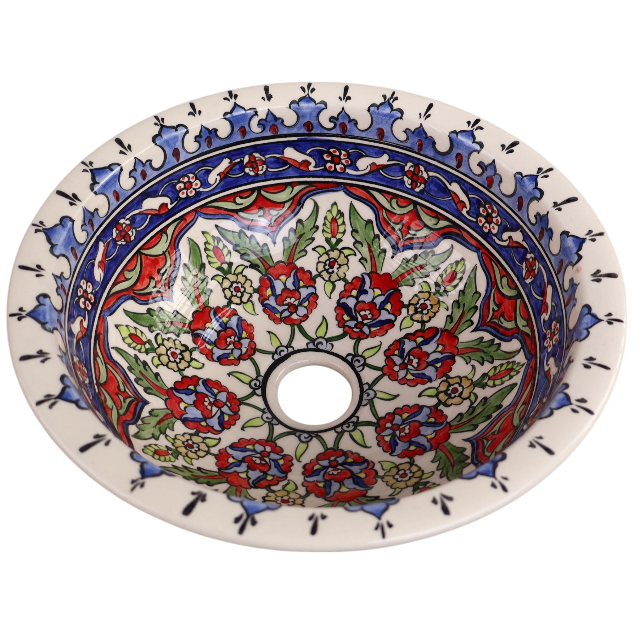 Hand-Painted Ceramic Sink - Turkish Ceramic Bowl Sink | Iznik-Inspired Vibrant Floral Ceramic Decor for Bathroom Remodeling