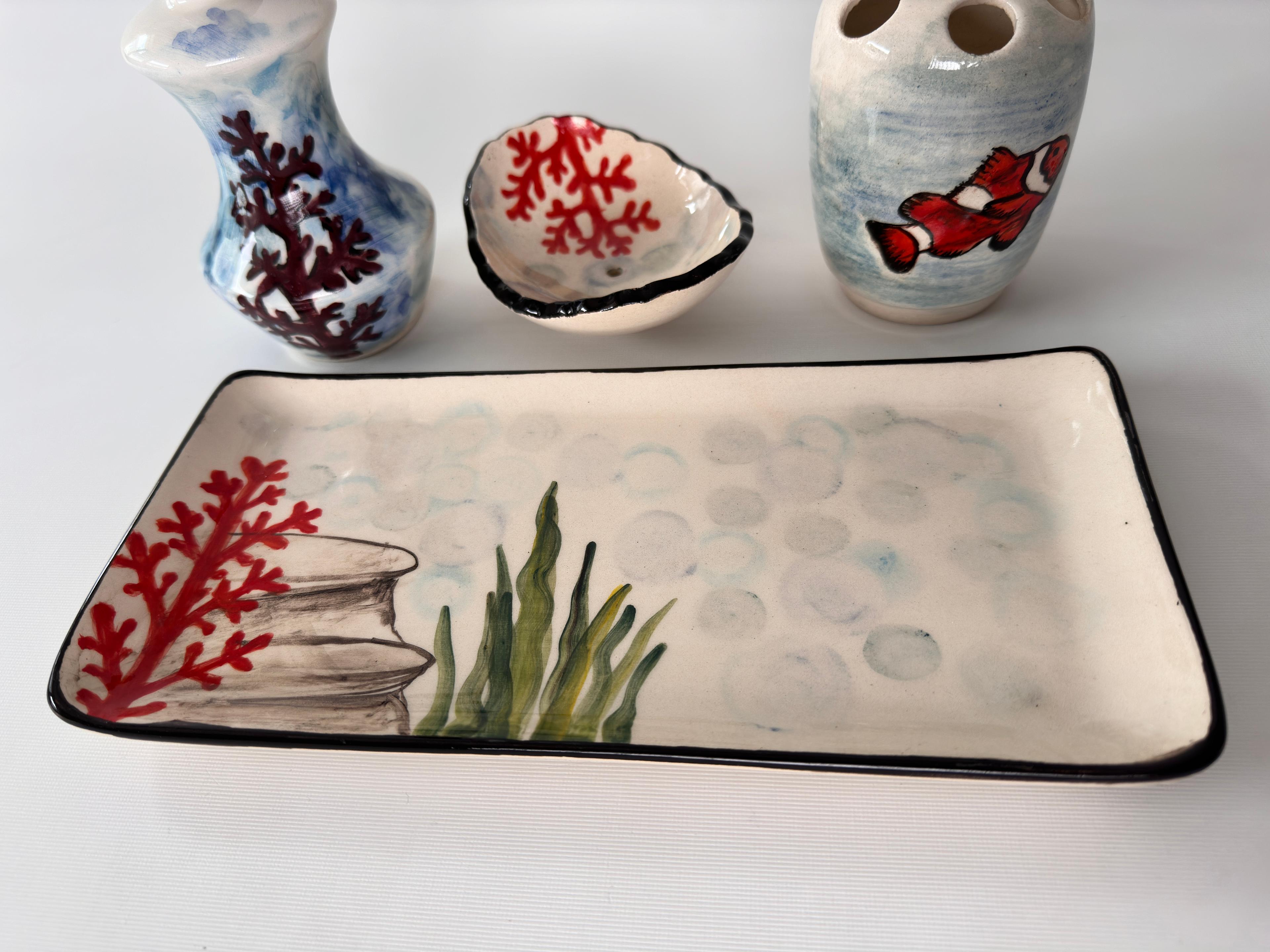 Hand Painted Ceramic Bathroom Accessory Set - Clownfish Nemo