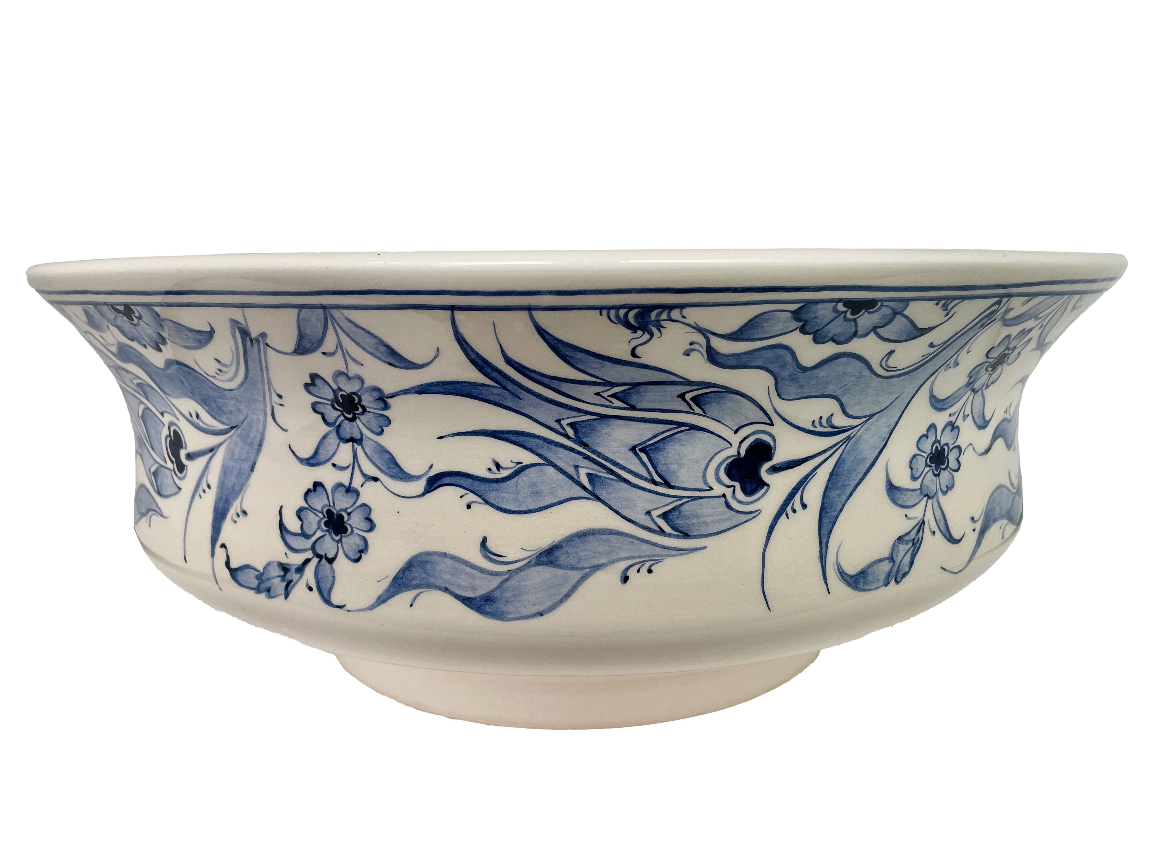 Hand Painted Bathroom Ceramic Vessel Sink Countertop - Blue Tulip and Daisies