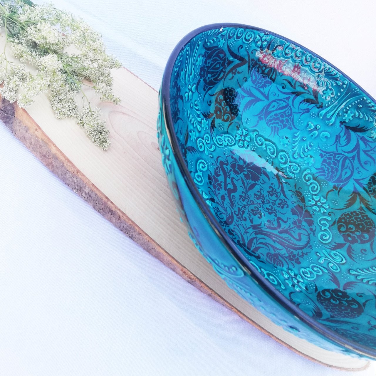 Artisan Hand Painted Ceramic Salad & Fruit Multicolor Bowls - Turquoise