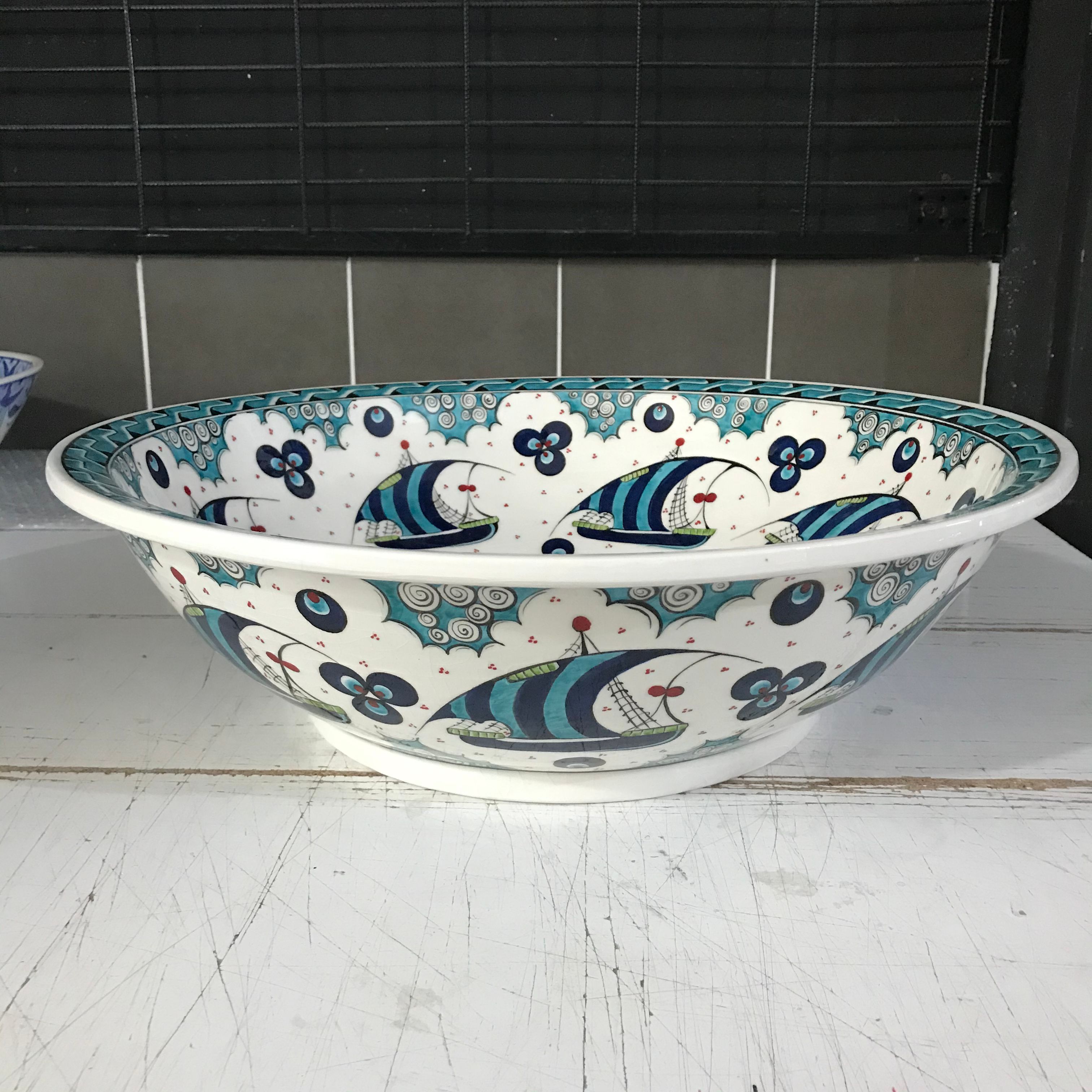 Hand Painted Bathroom Vanity Top Ceramic Vessel Sink - Galleon